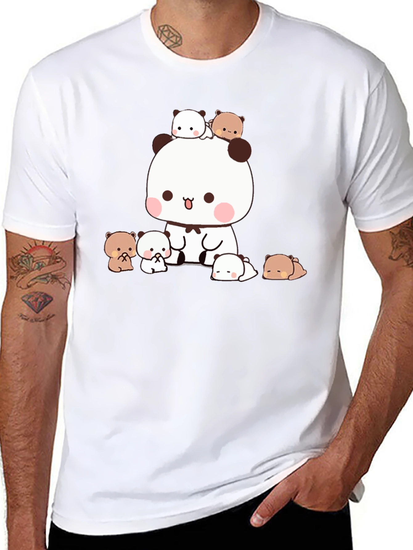 Cute Panda & Bear Graphic Tee - Black