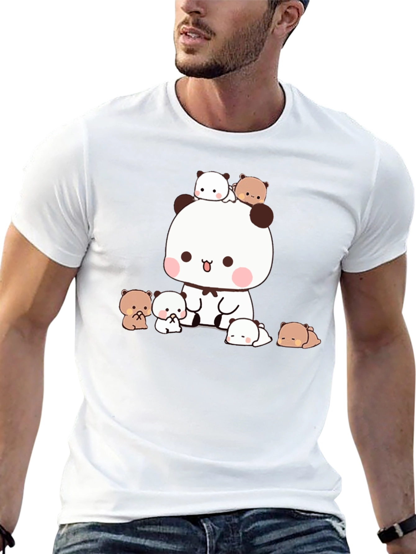 Cute Panda & Bear Graphic Tee - Black