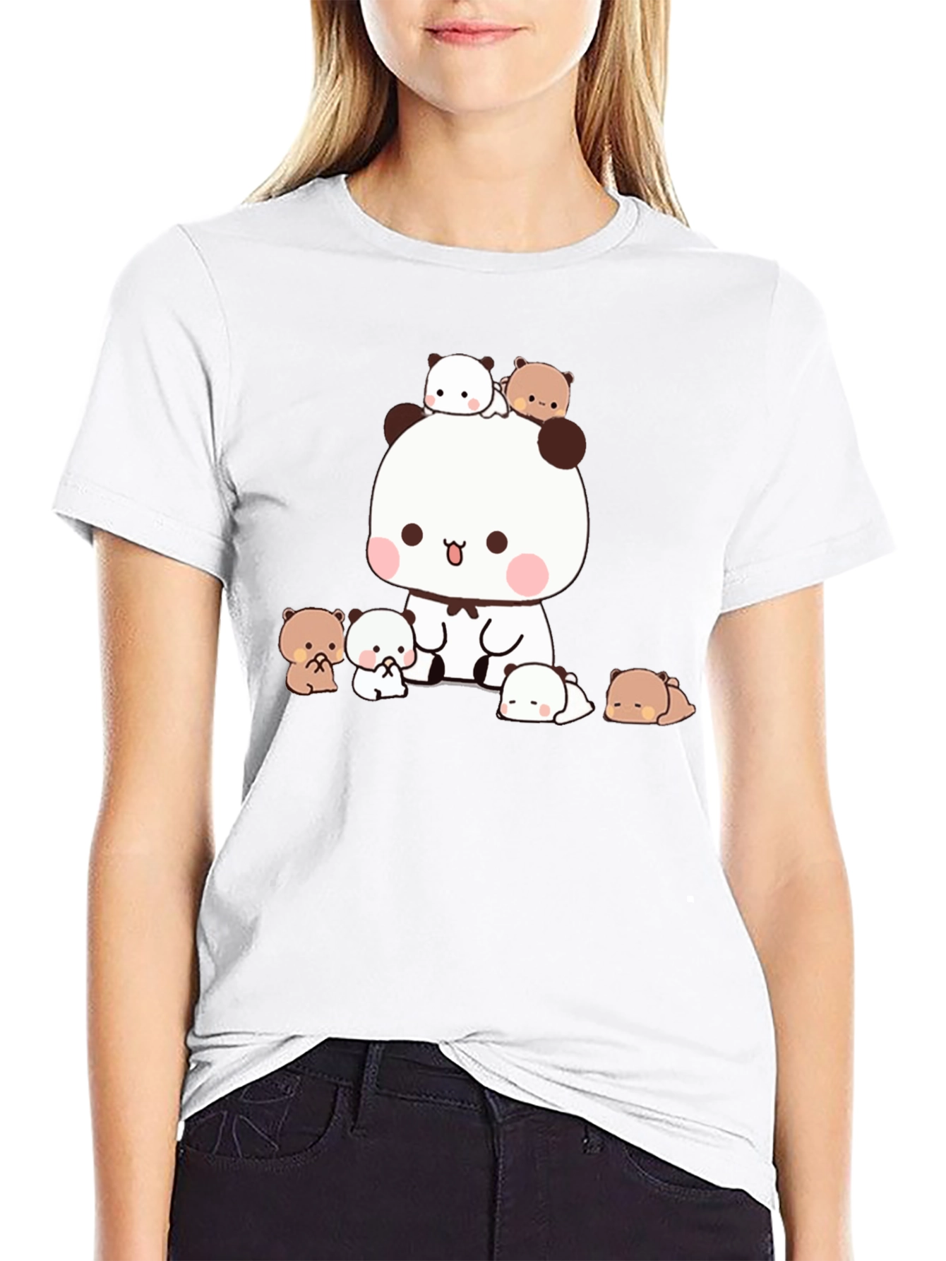 Cute Panda & Bear Graphic Tee - Black
