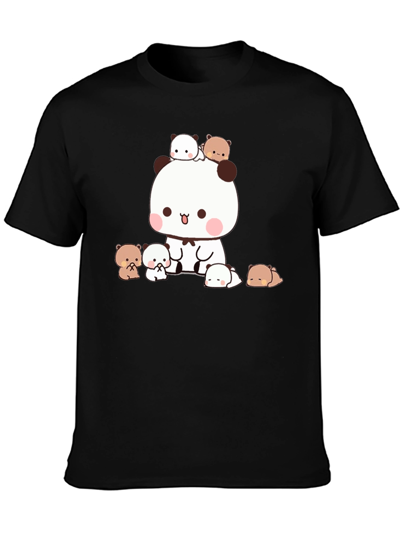Cute Panda & Bear Graphic Tee - Black
