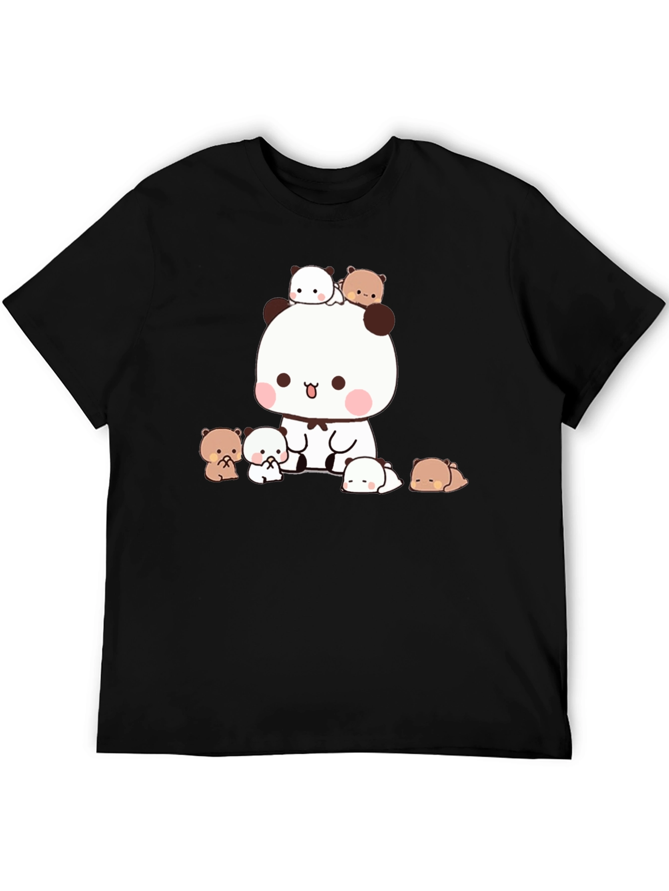 Cute Panda & Bear Graphic Tee - Black