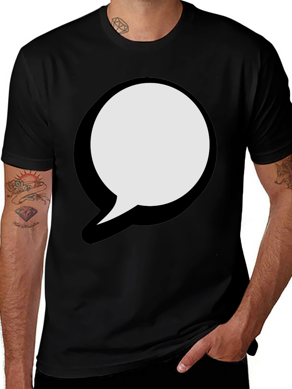 Black T-Shirt with Graphic Speech Bubble
