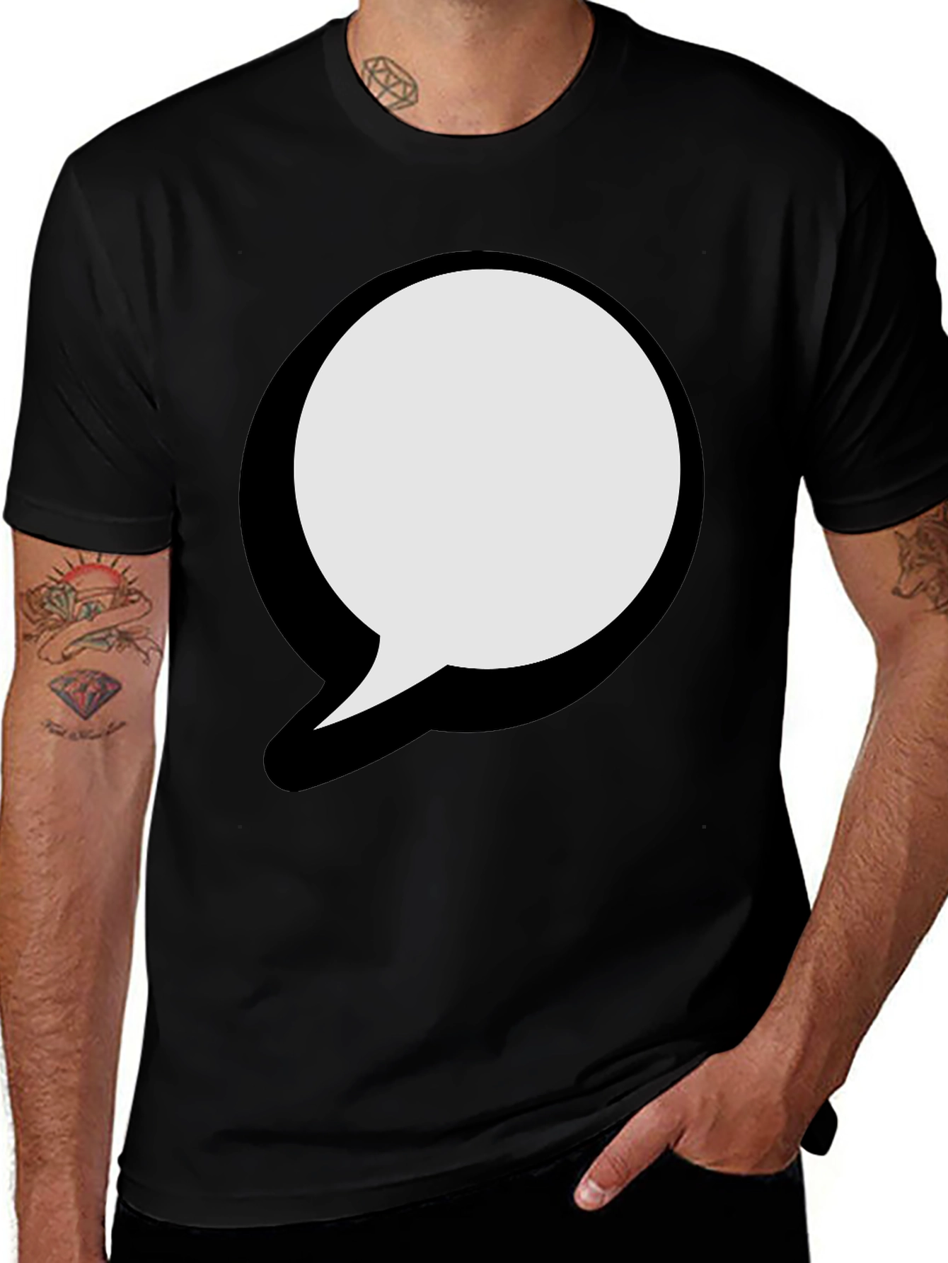 Black T-Shirt with Graphic Speech Bubble