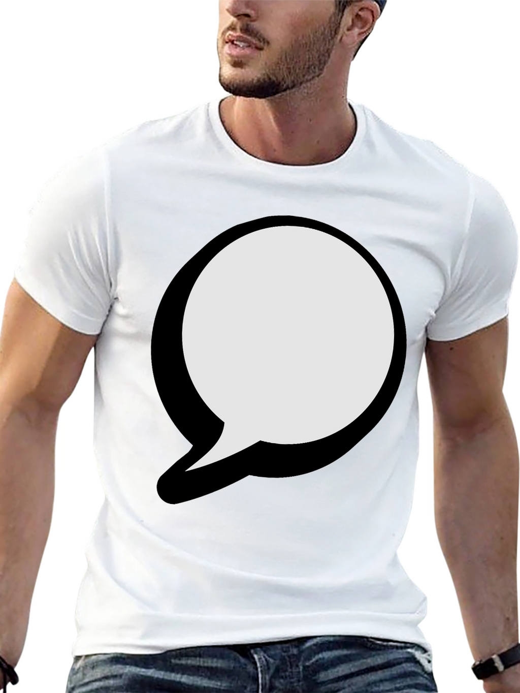 Black T-Shirt with Graphic Speech Bubble