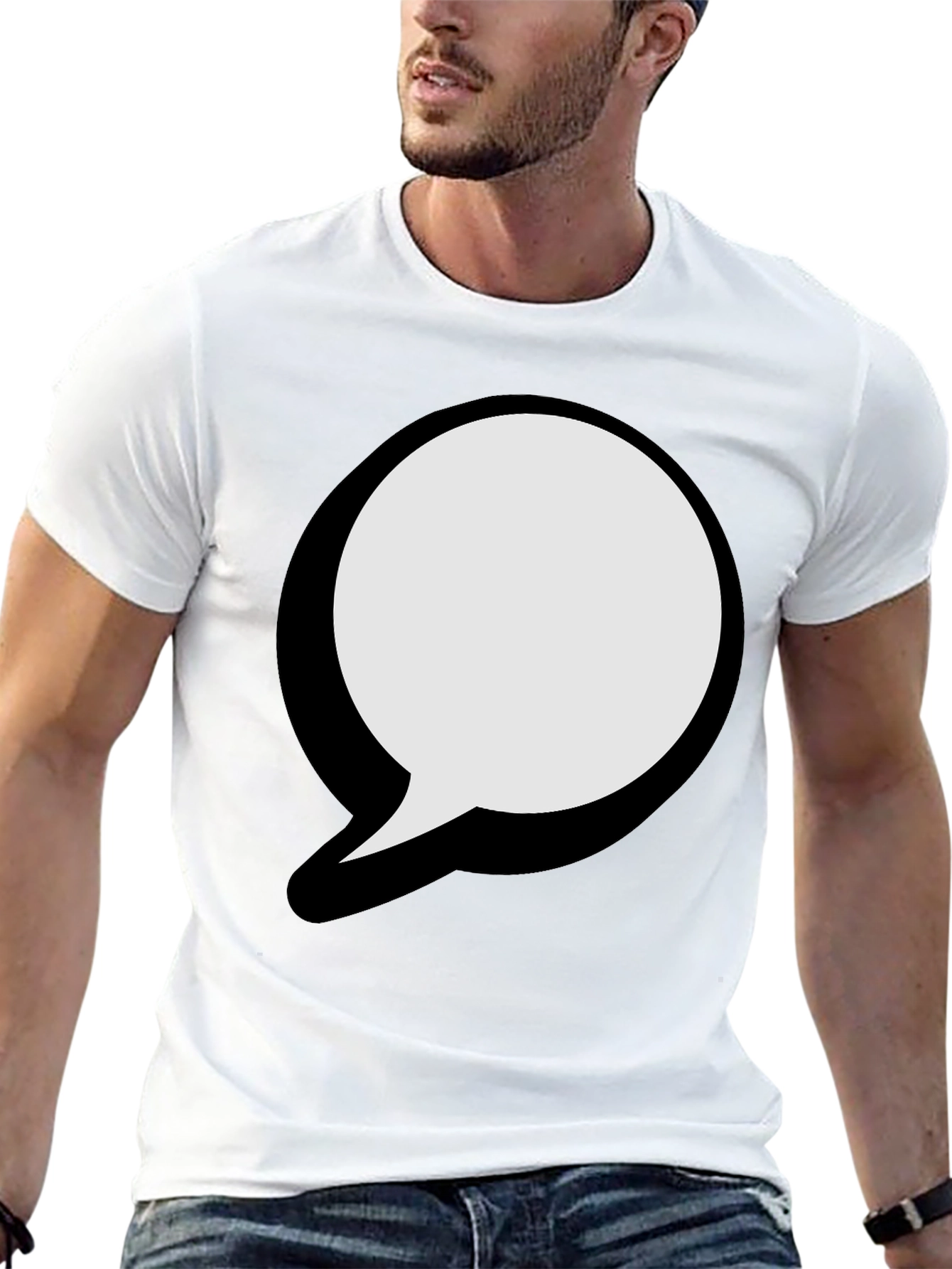 Black T-Shirt with Graphic Speech Bubble