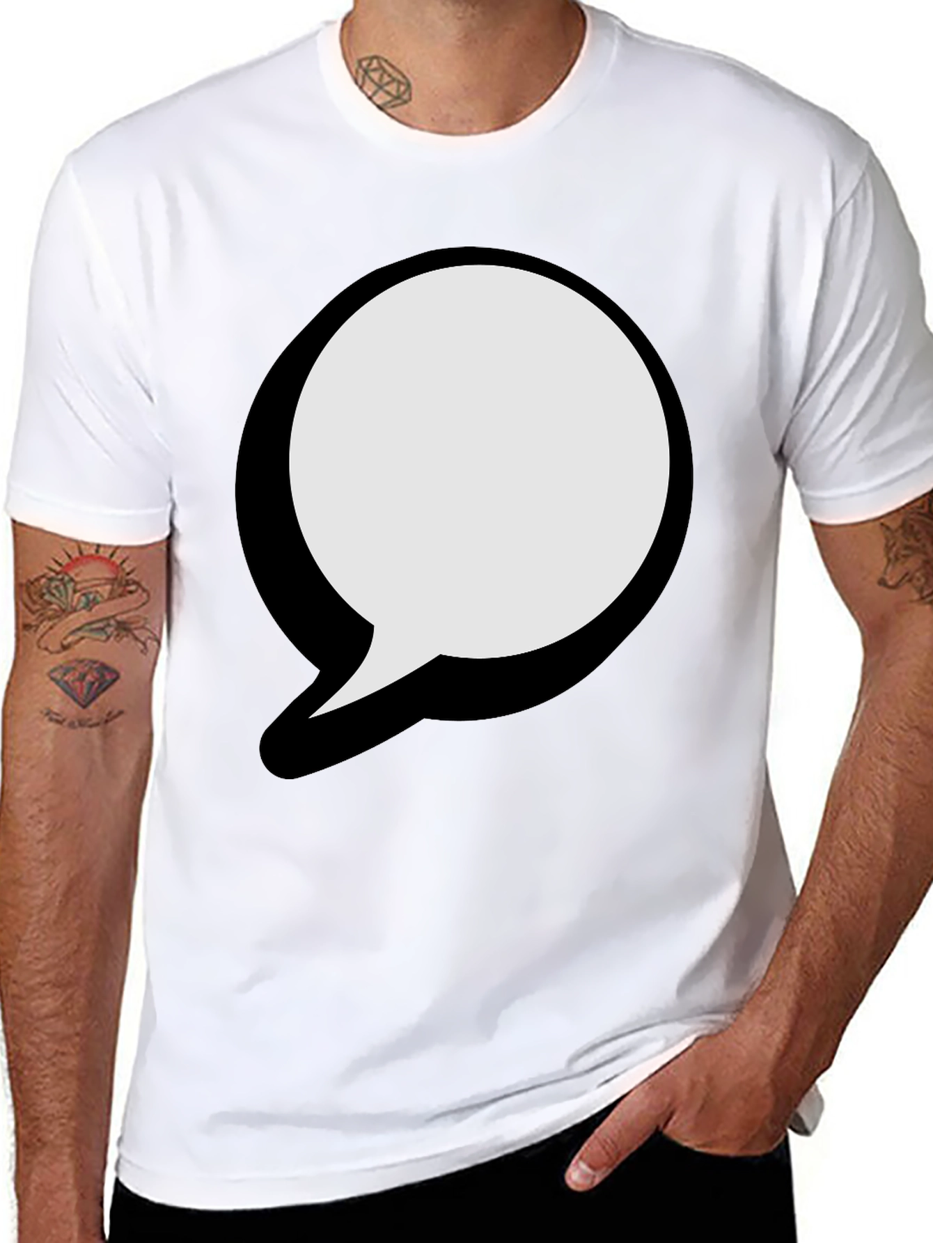 Black T-Shirt with Graphic Speech Bubble
