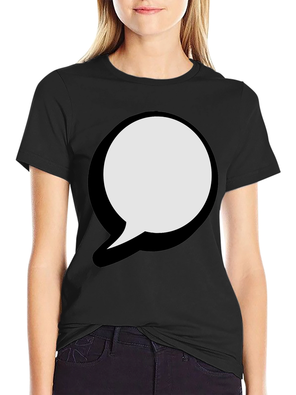 Black T-Shirt with Graphic Speech Bubble