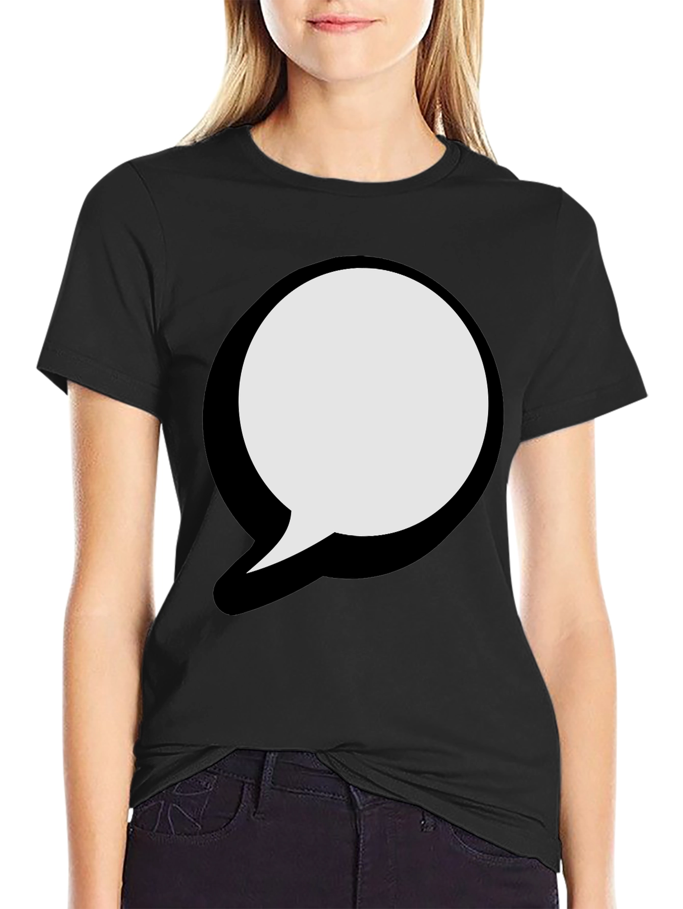 Black T-Shirt with Graphic Speech Bubble