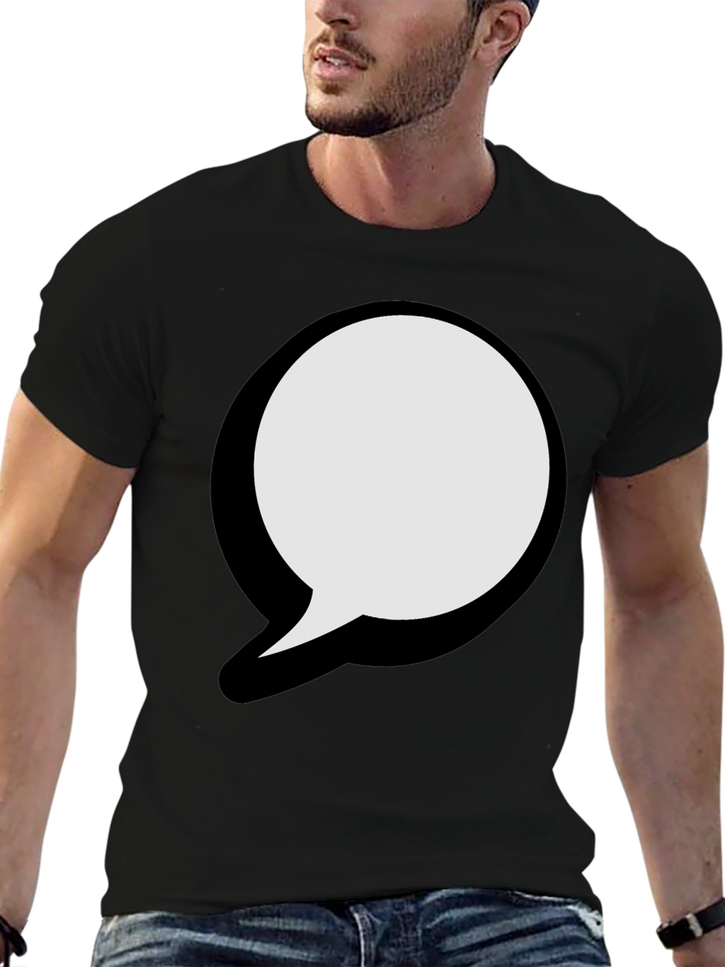 Black T-Shirt with Graphic Speech Bubble