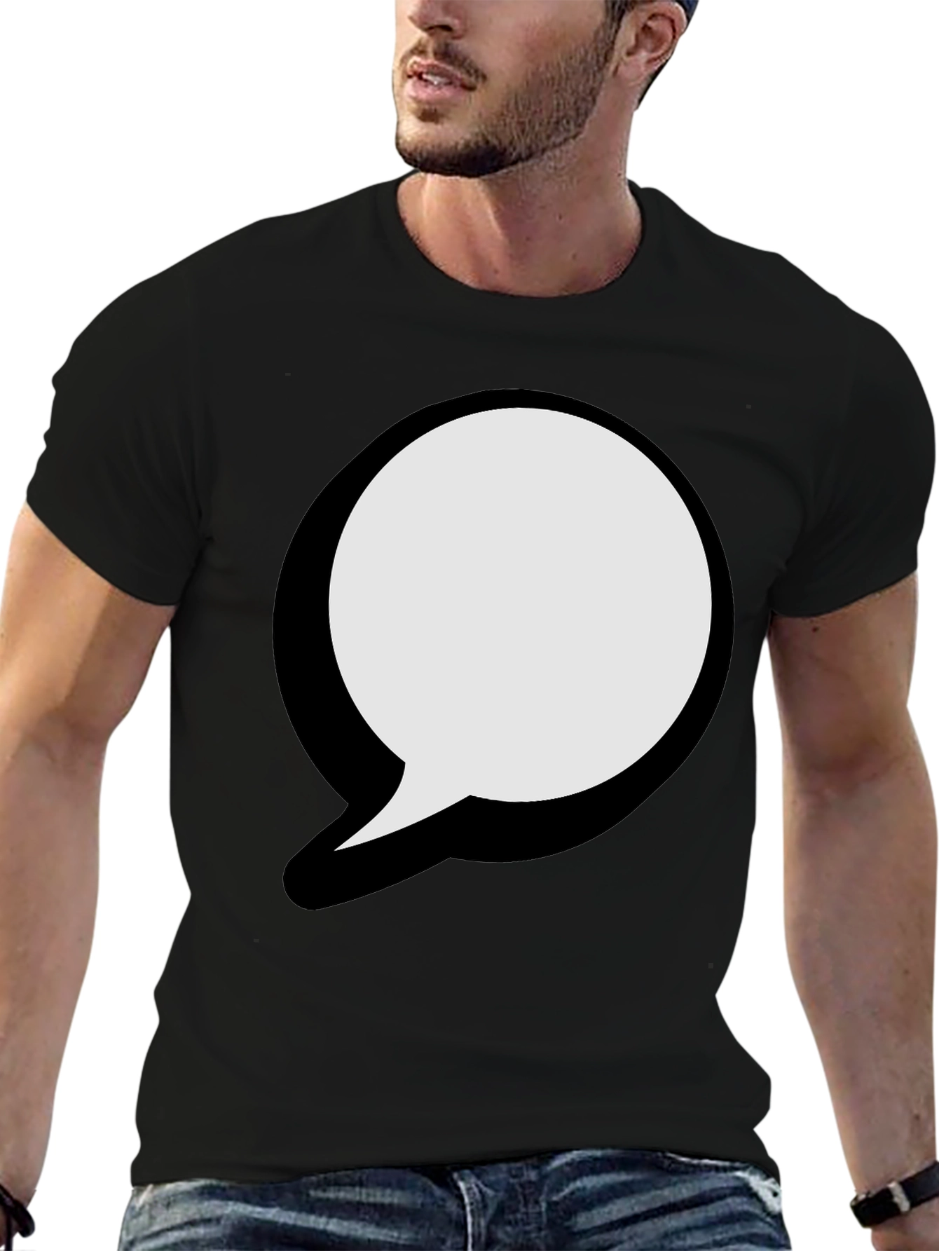 Black T-Shirt with Graphic Speech Bubble