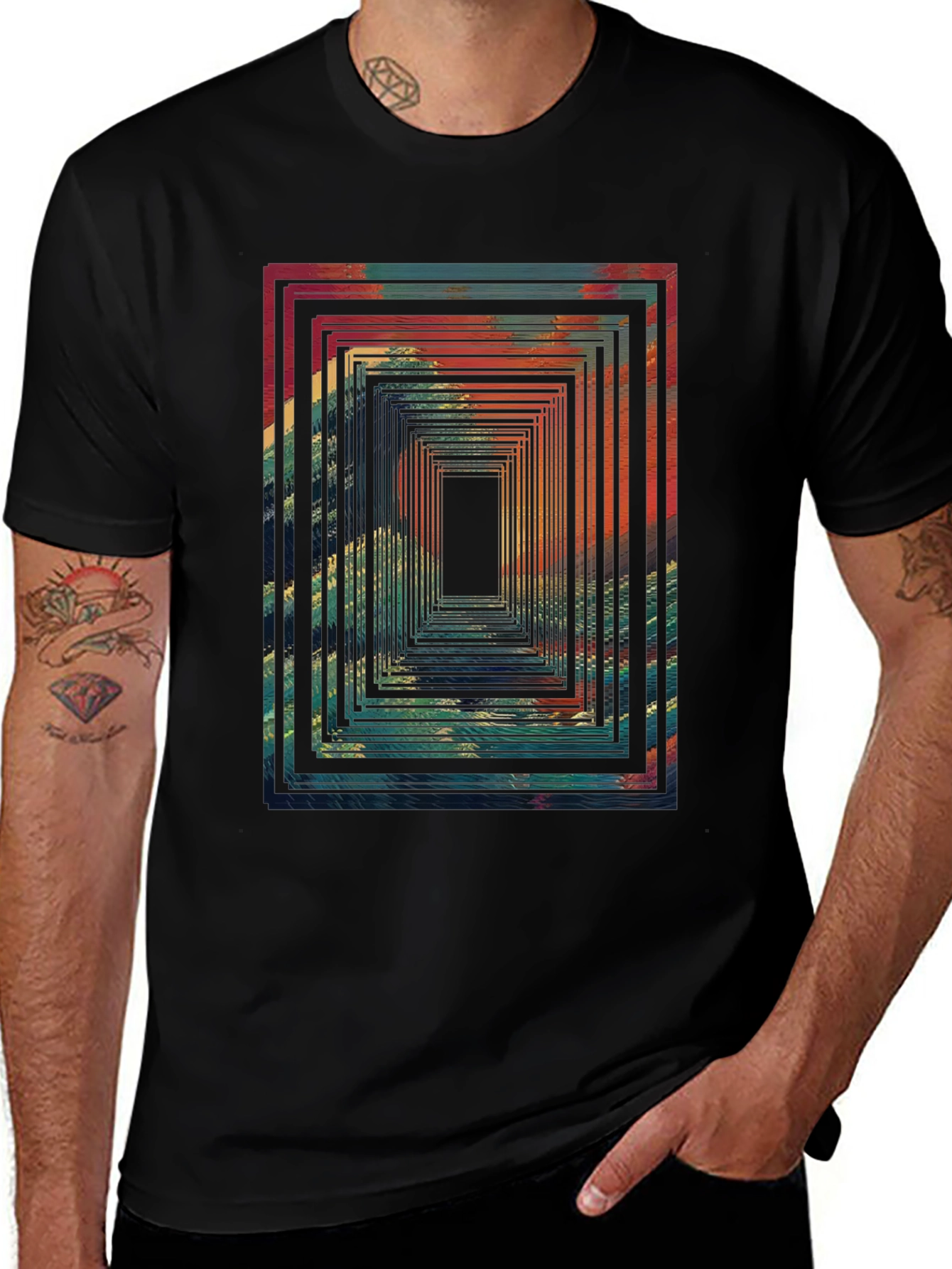 Abstract Tunnel Graphic Tee - Mens Black T-Shirt