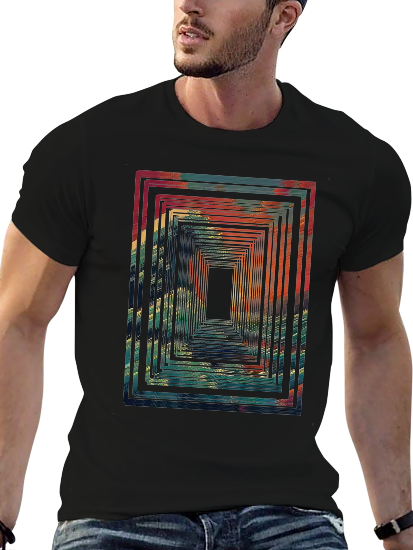 Abstract Tunnel Graphic Tee - Mens Black T-Shirt