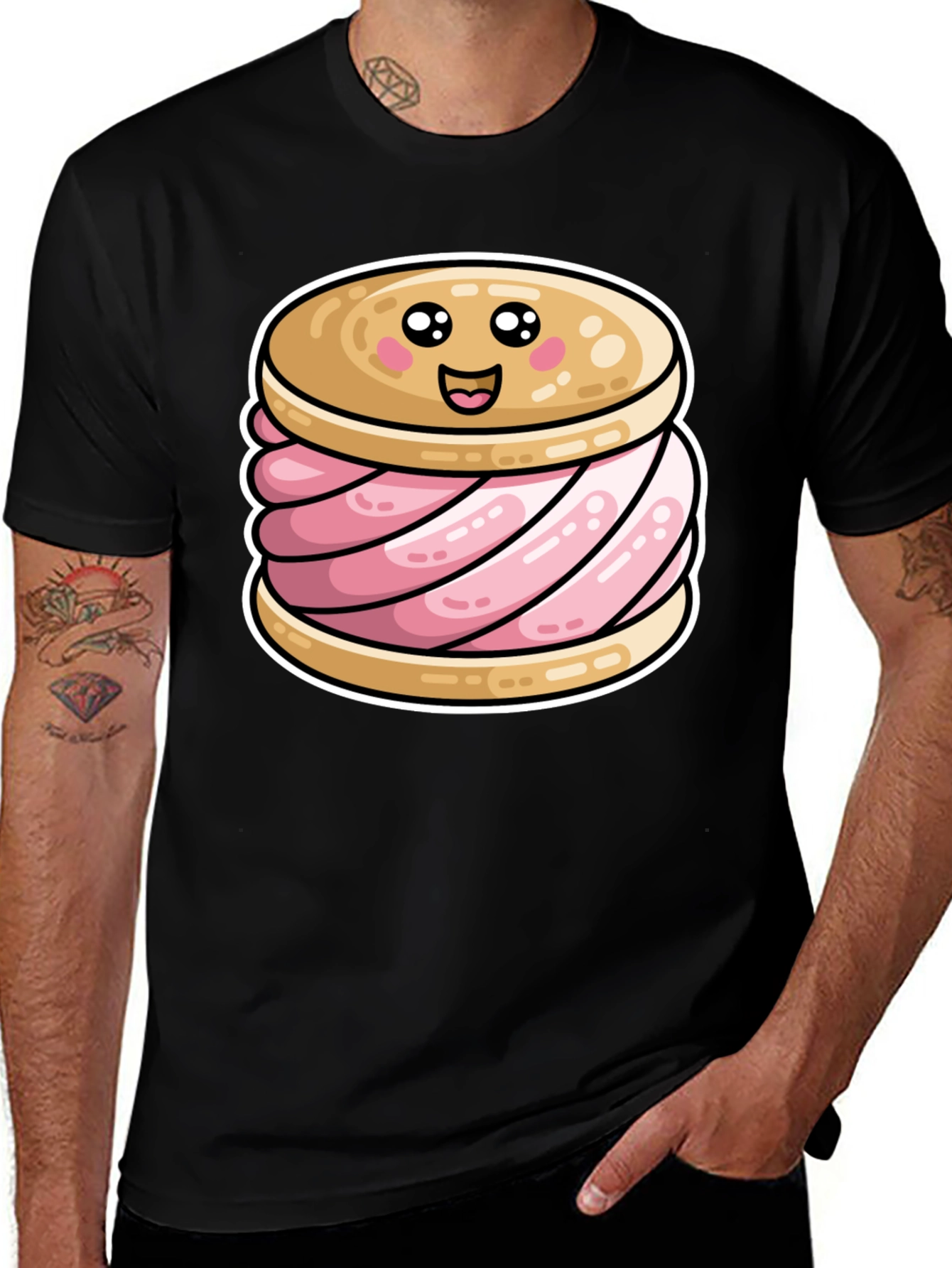 Cute Ice Cream Sandwich Graphic Tee - Black