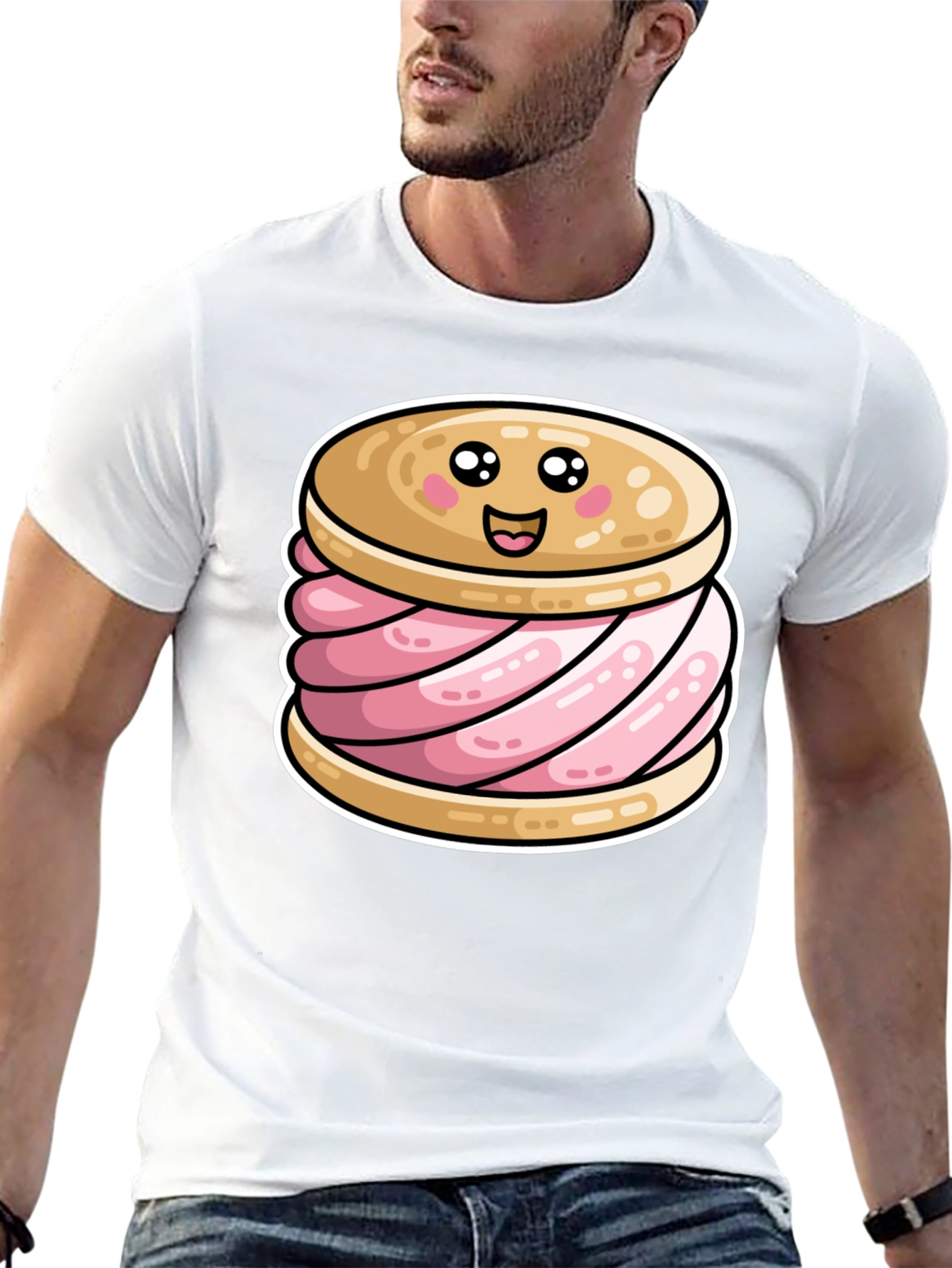 Cute Ice Cream Sandwich Graphic Tee - Black