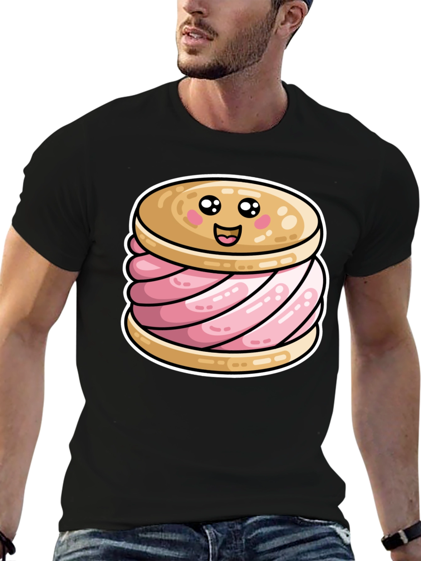Cute Ice Cream Sandwich Graphic Tee - Black