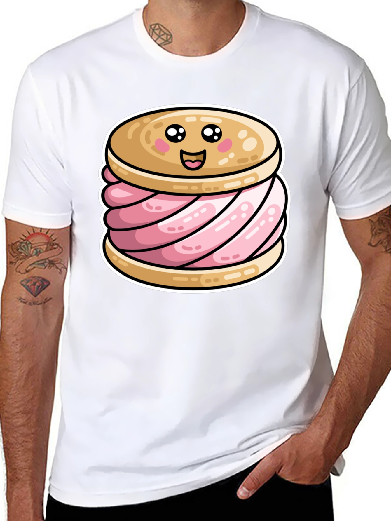 Cute Ice Cream Sandwich Graphic Tee - Black
