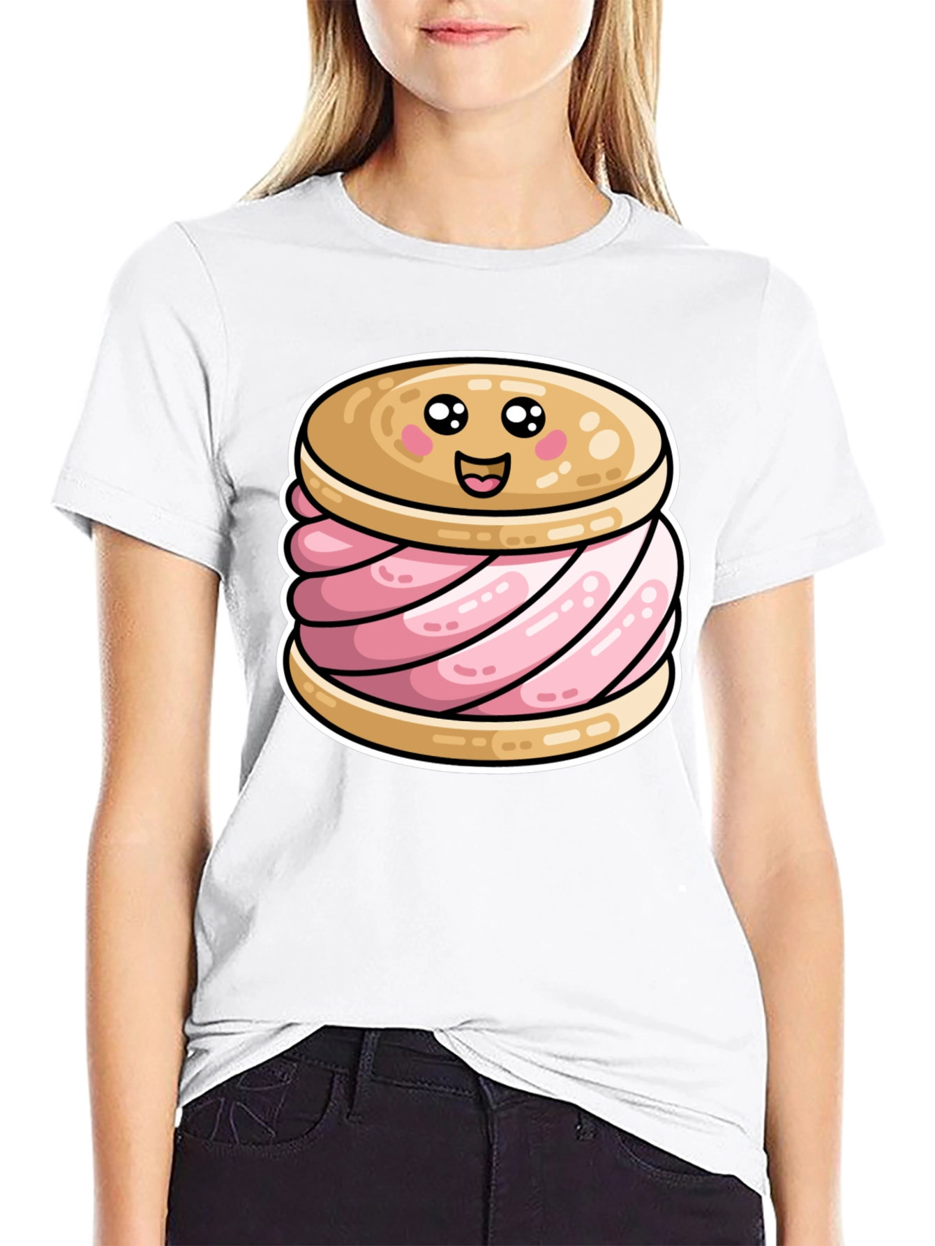 Cute Ice Cream Sandwich Graphic Tee - Black