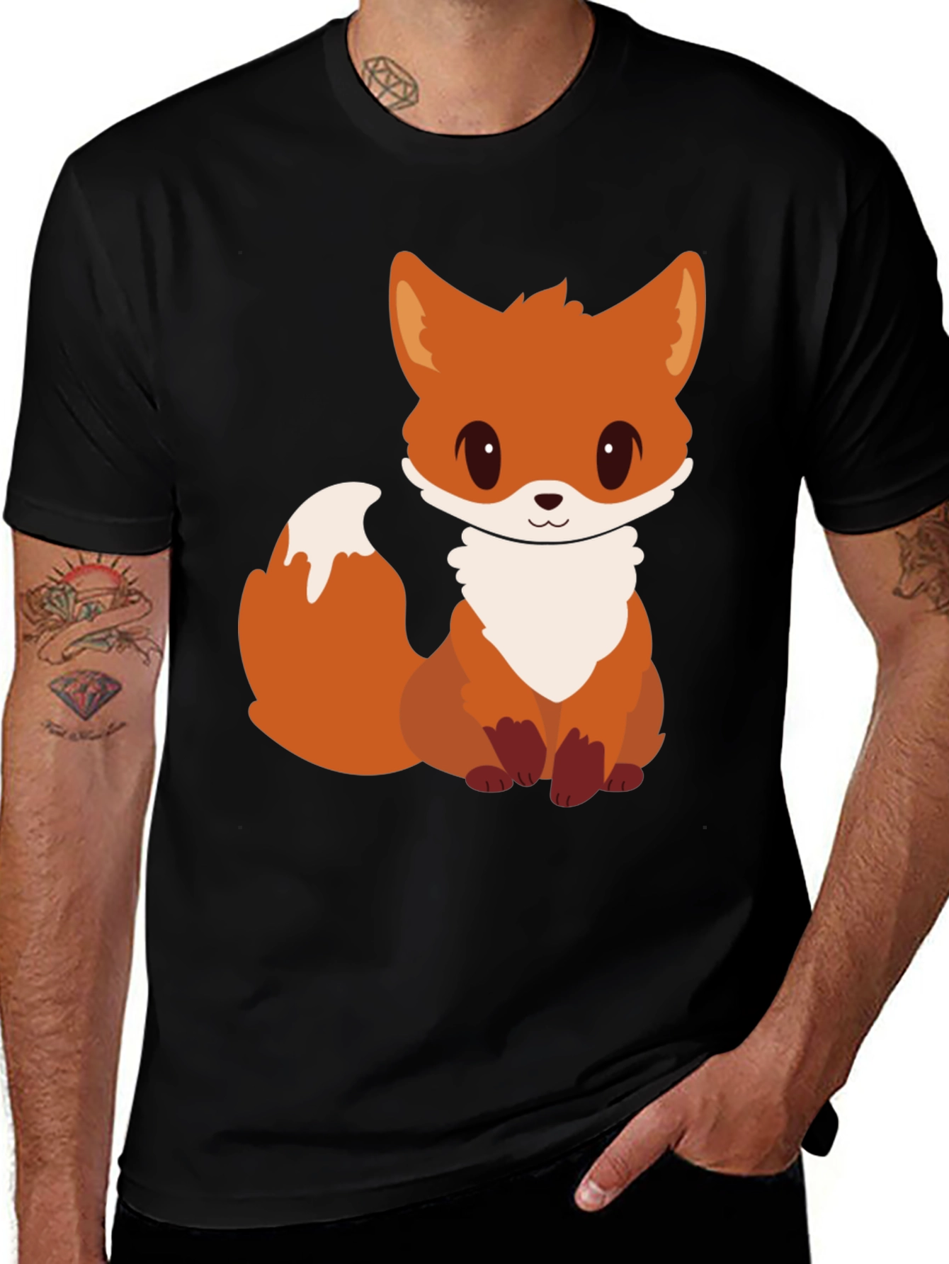Cute Cartoon Fox Graphic Tee - Black Unisex T-Shirt