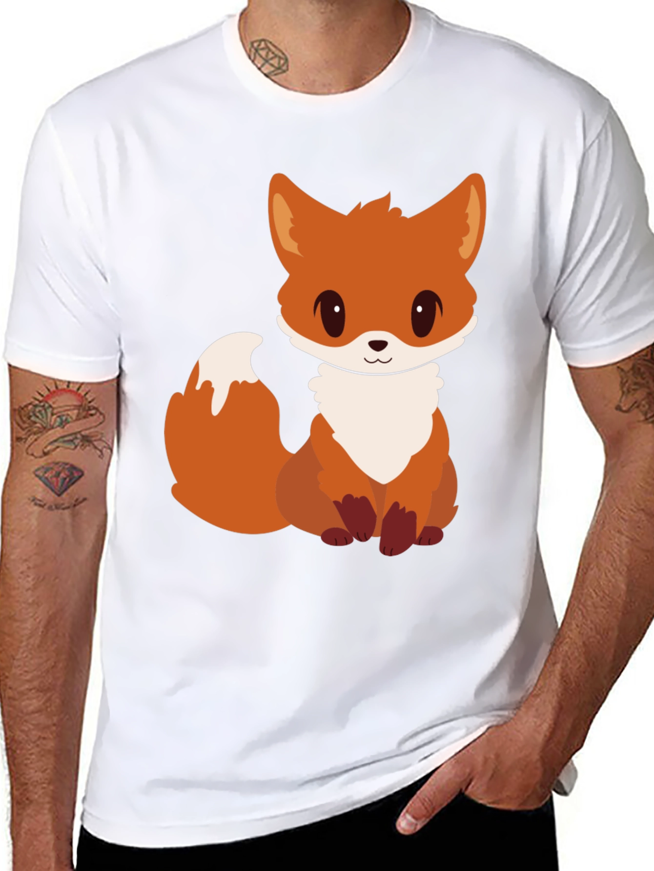 Cute Cartoon Fox Graphic Tee - Black Unisex T-Shirt