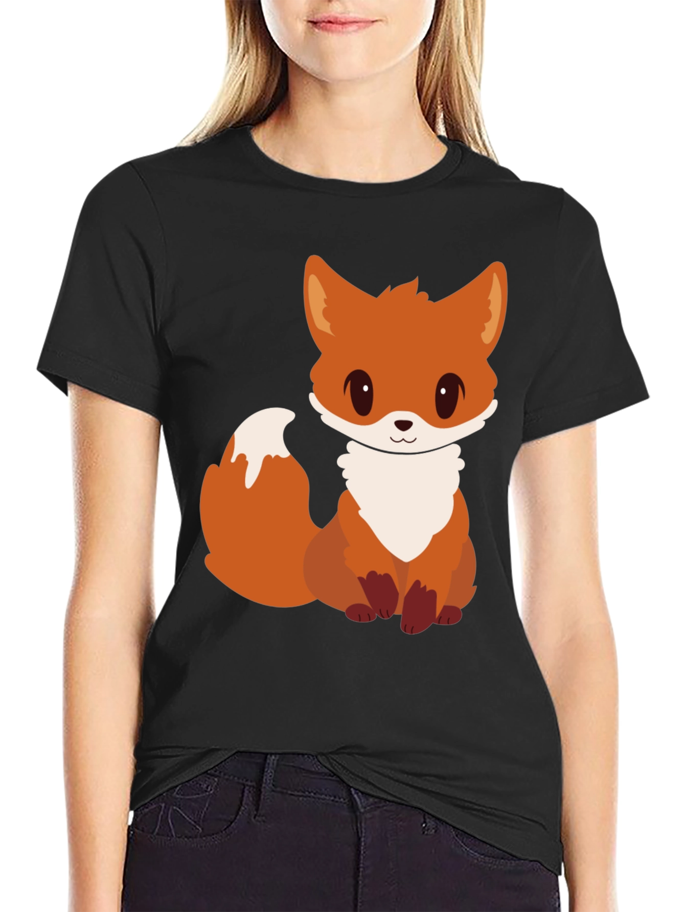 Cute Cartoon Fox Graphic Tee - Black Unisex T-Shirt