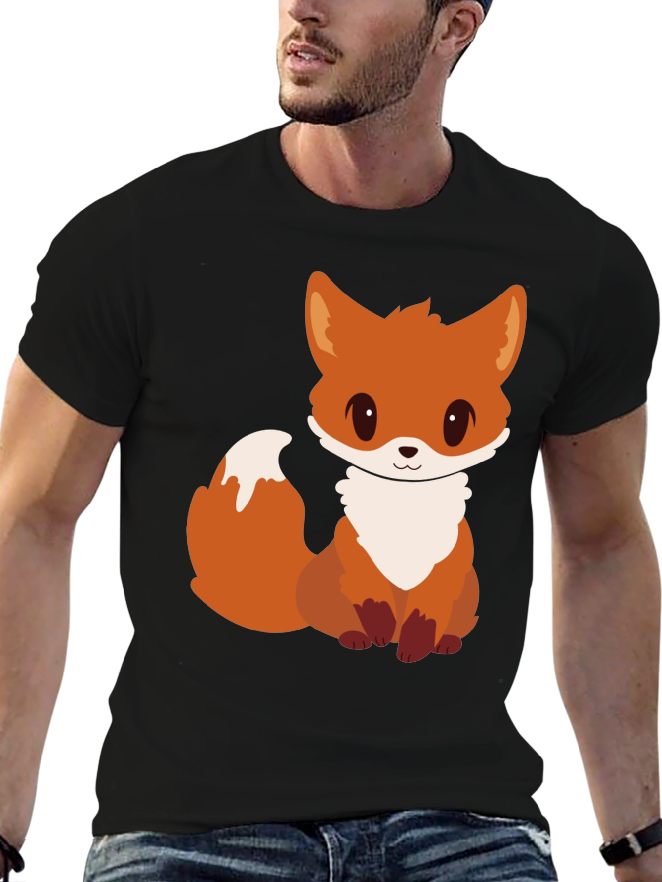 Cute Cartoon Fox Graphic Tee - Black Unisex T-Shirt
