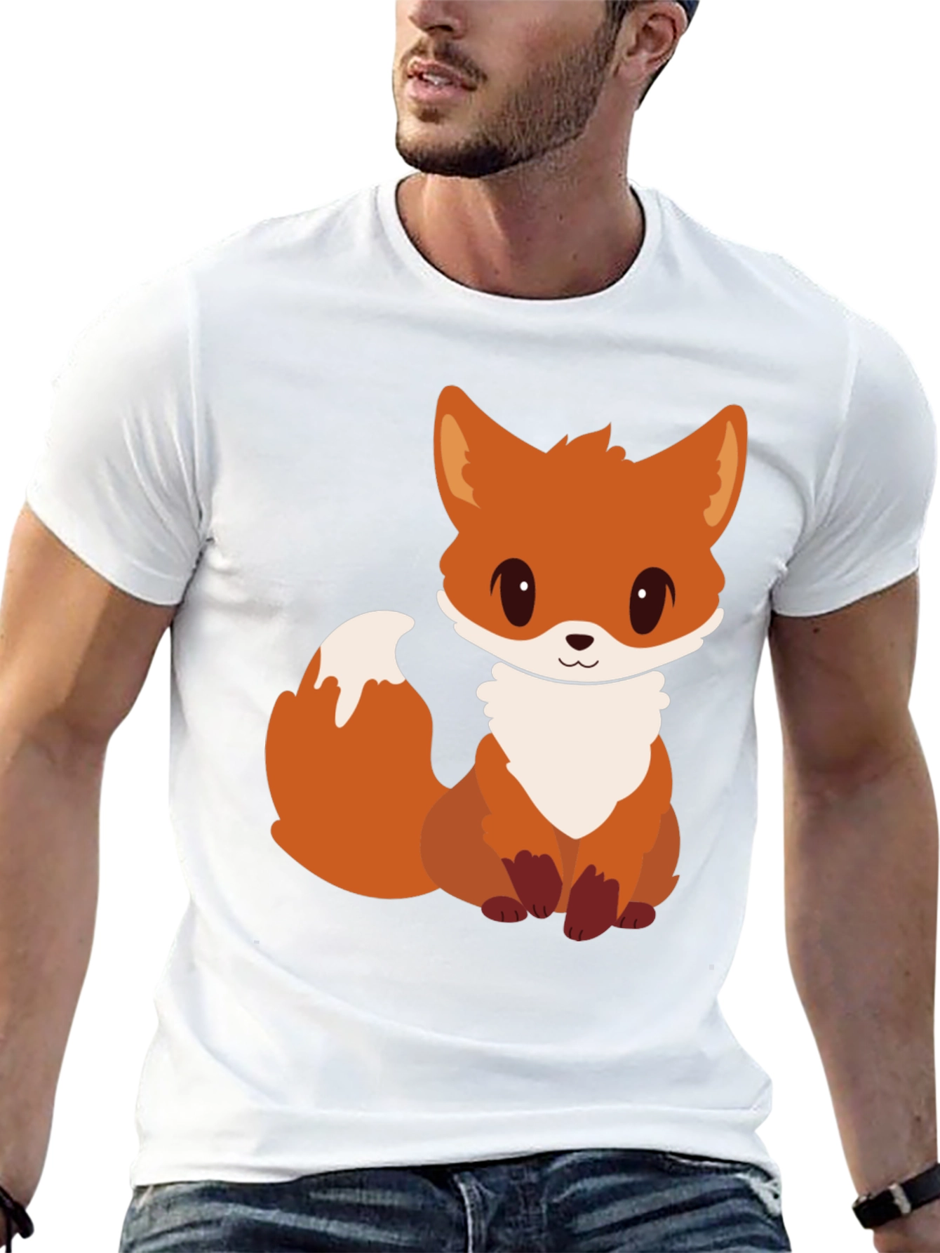 Cute Cartoon Fox Graphic Tee - Black Unisex T-Shirt