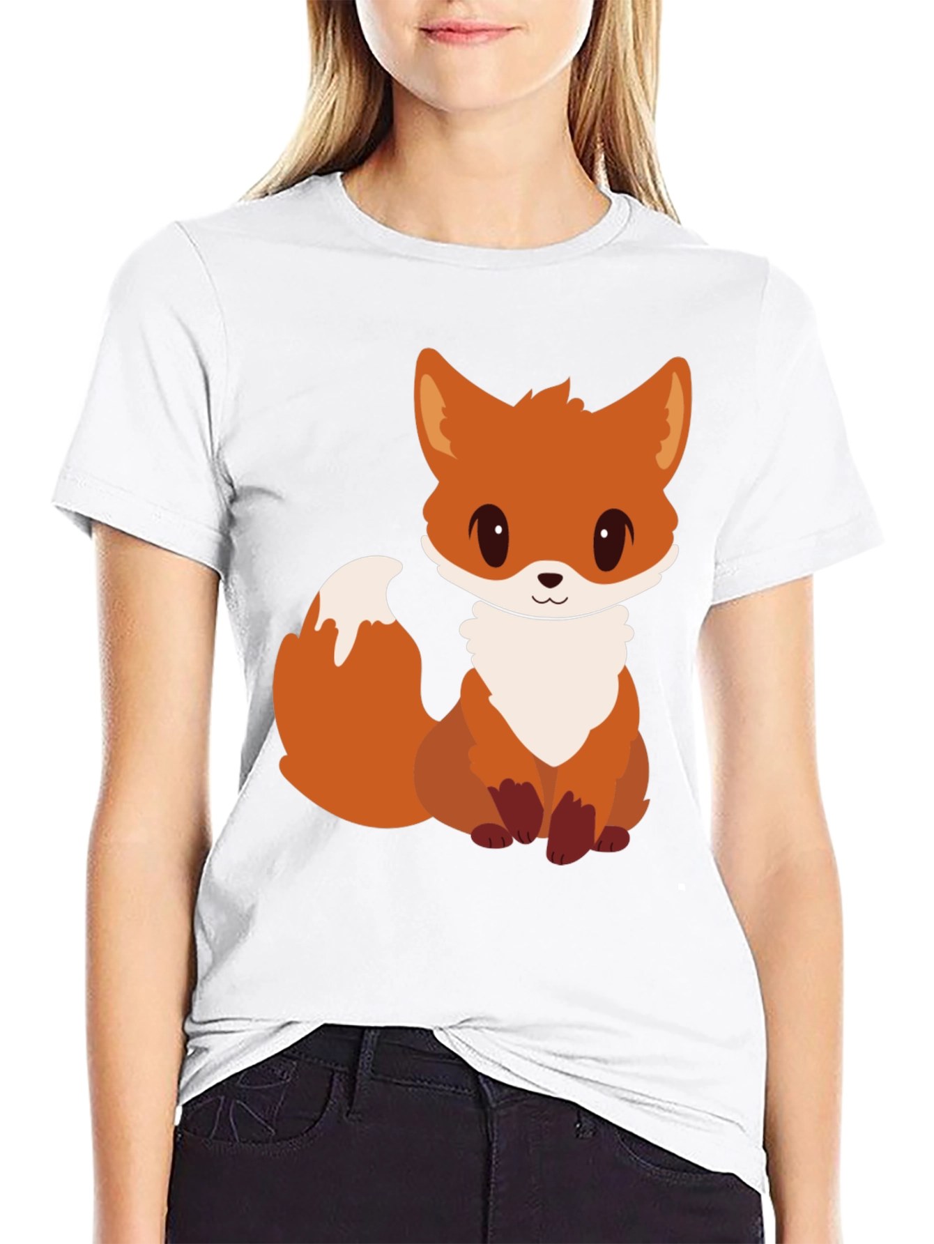 Cute Cartoon Fox Graphic Tee - Black Unisex T-Shirt
