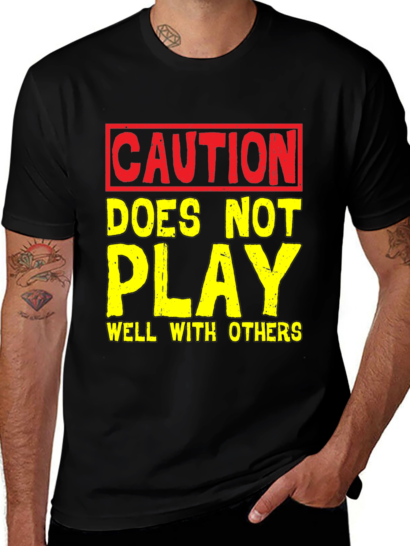 Caution T-Shirt: Play Well With Others Funny Tee