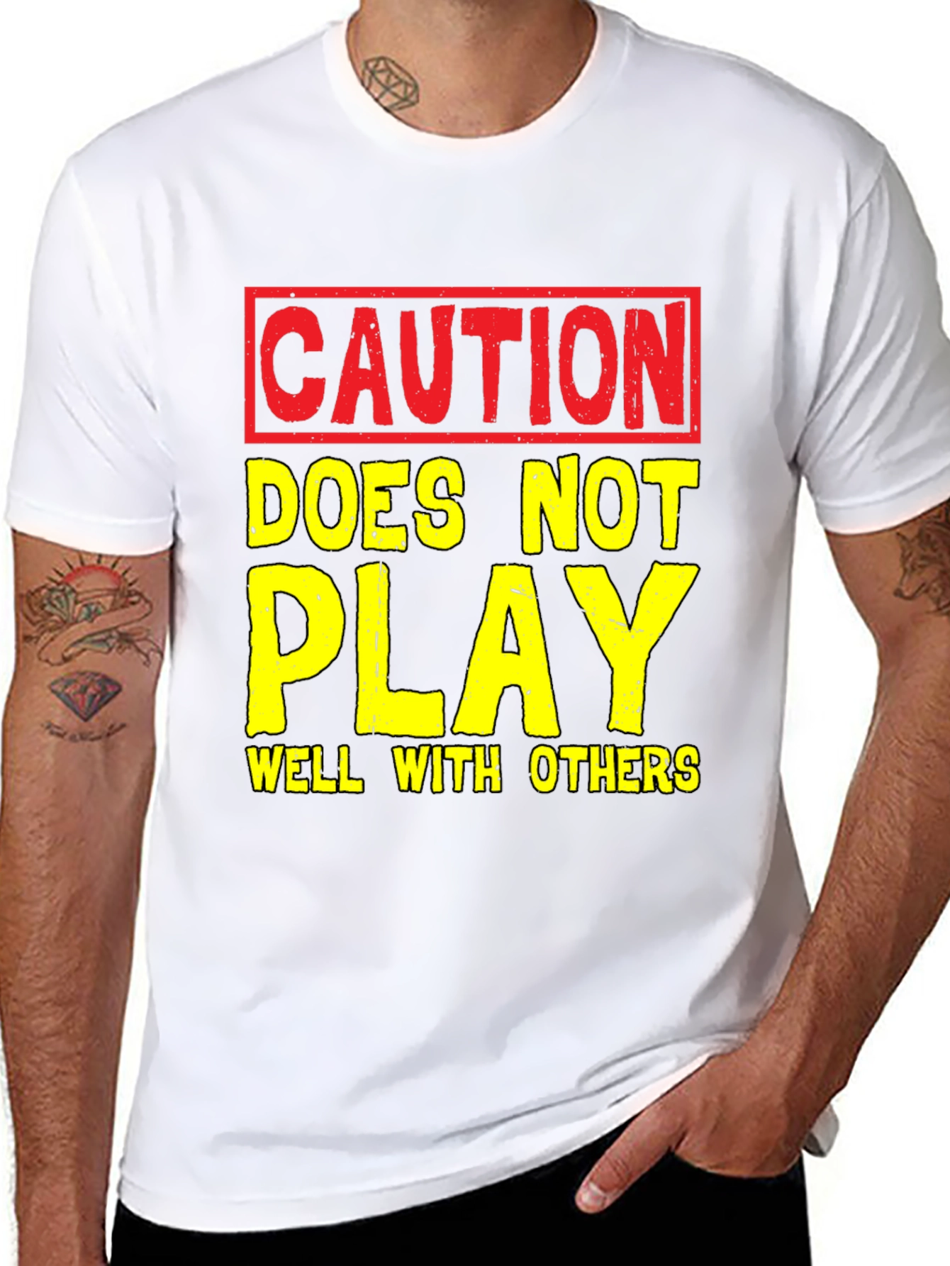 Caution T-Shirt: Play Well With Others Funny Tee