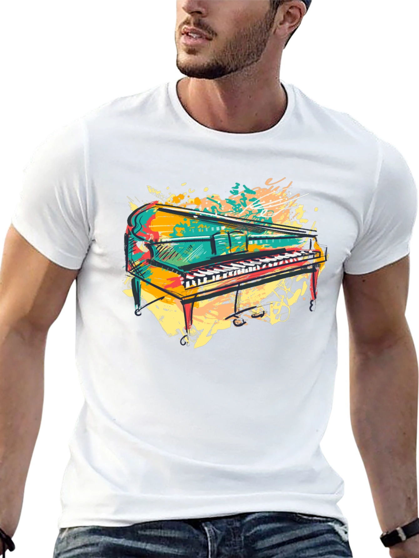 Colorful Piano Graphic T-Shirt