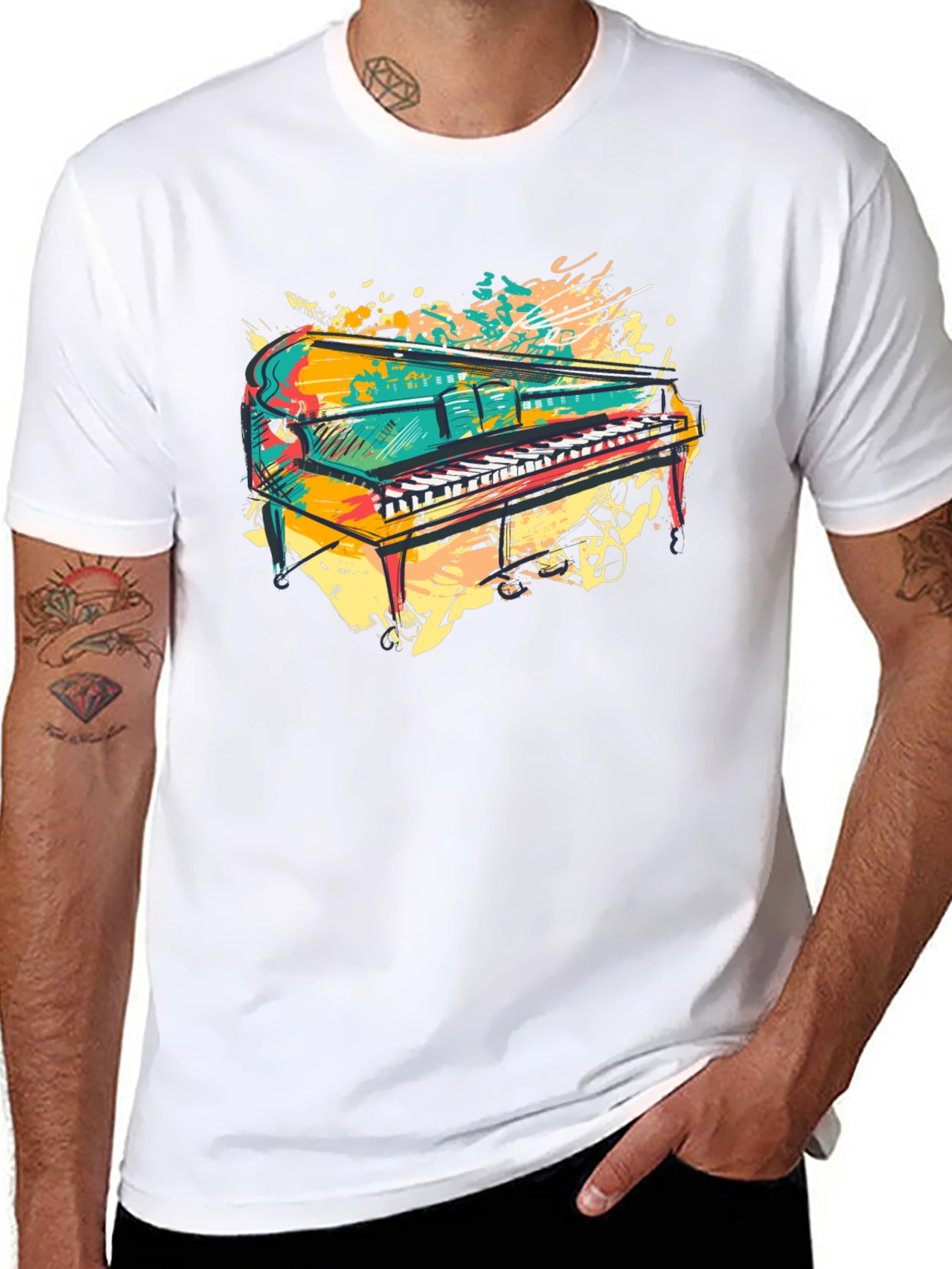 Colorful Piano Graphic T-Shirt