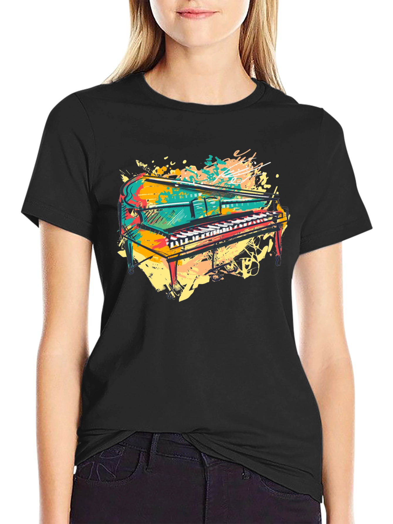 Colorful Piano Graphic T-Shirt