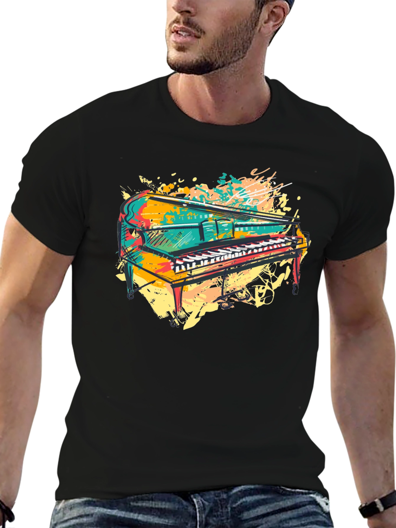 Colorful Piano Graphic T-Shirt