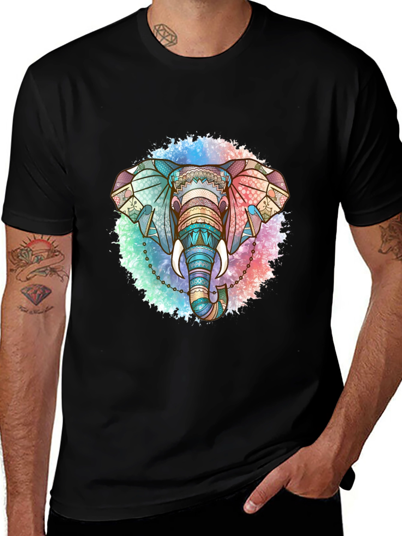 Elephant Mandala Graphic Tee - Stylish Mens Black T-Shirt