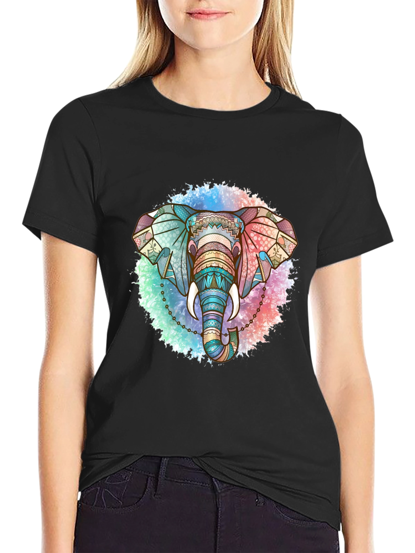 Elephant Mandala Graphic Tee - Stylish Mens Black T-Shirt
