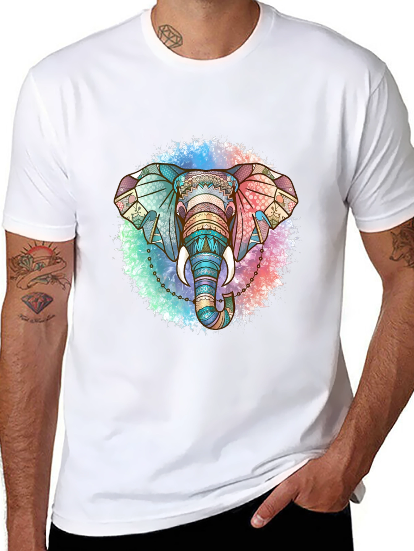 Elephant Mandala Graphic Tee - Stylish Mens Black T-Shirt