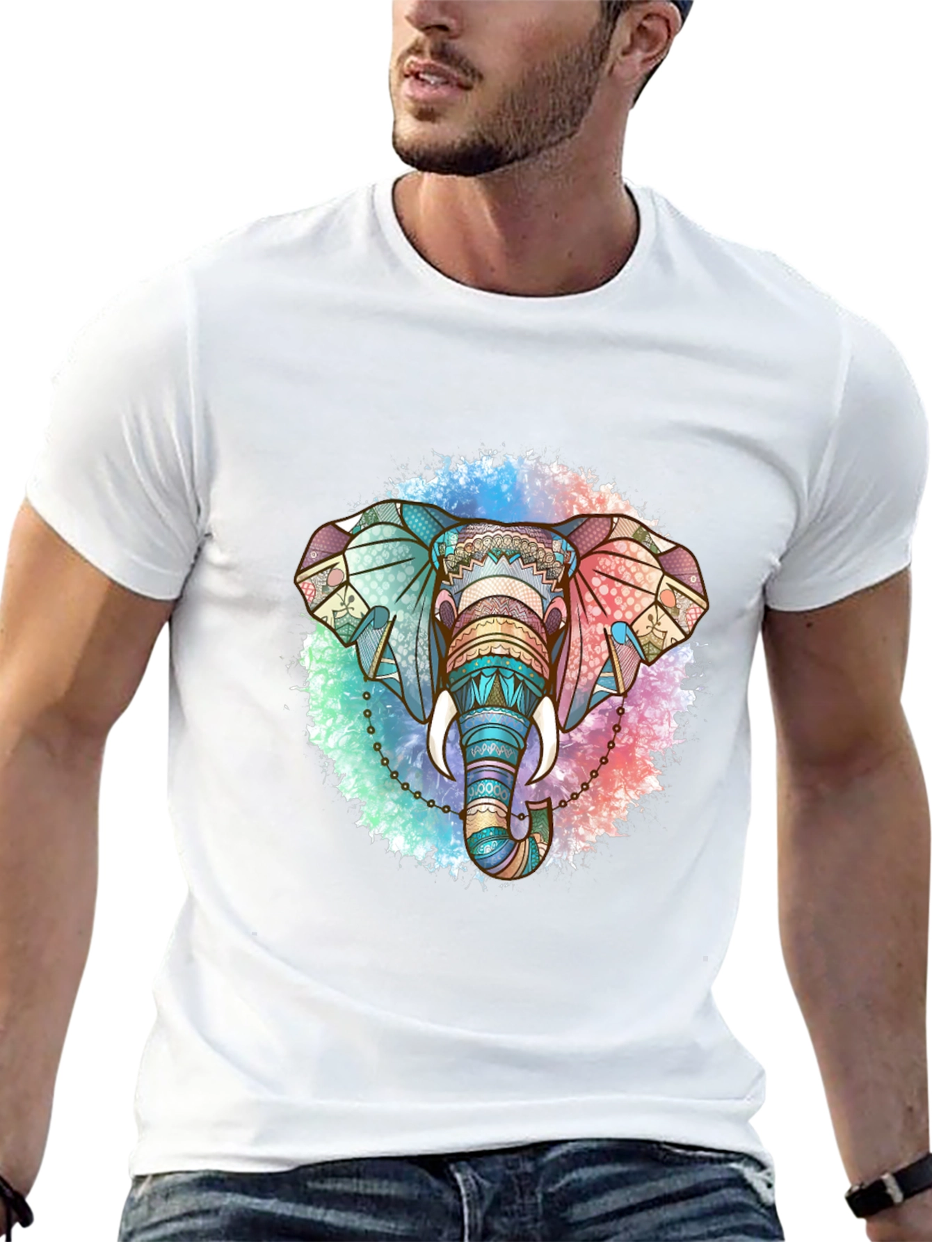 Elephant Mandala Graphic Tee - Stylish Mens Black T-Shirt