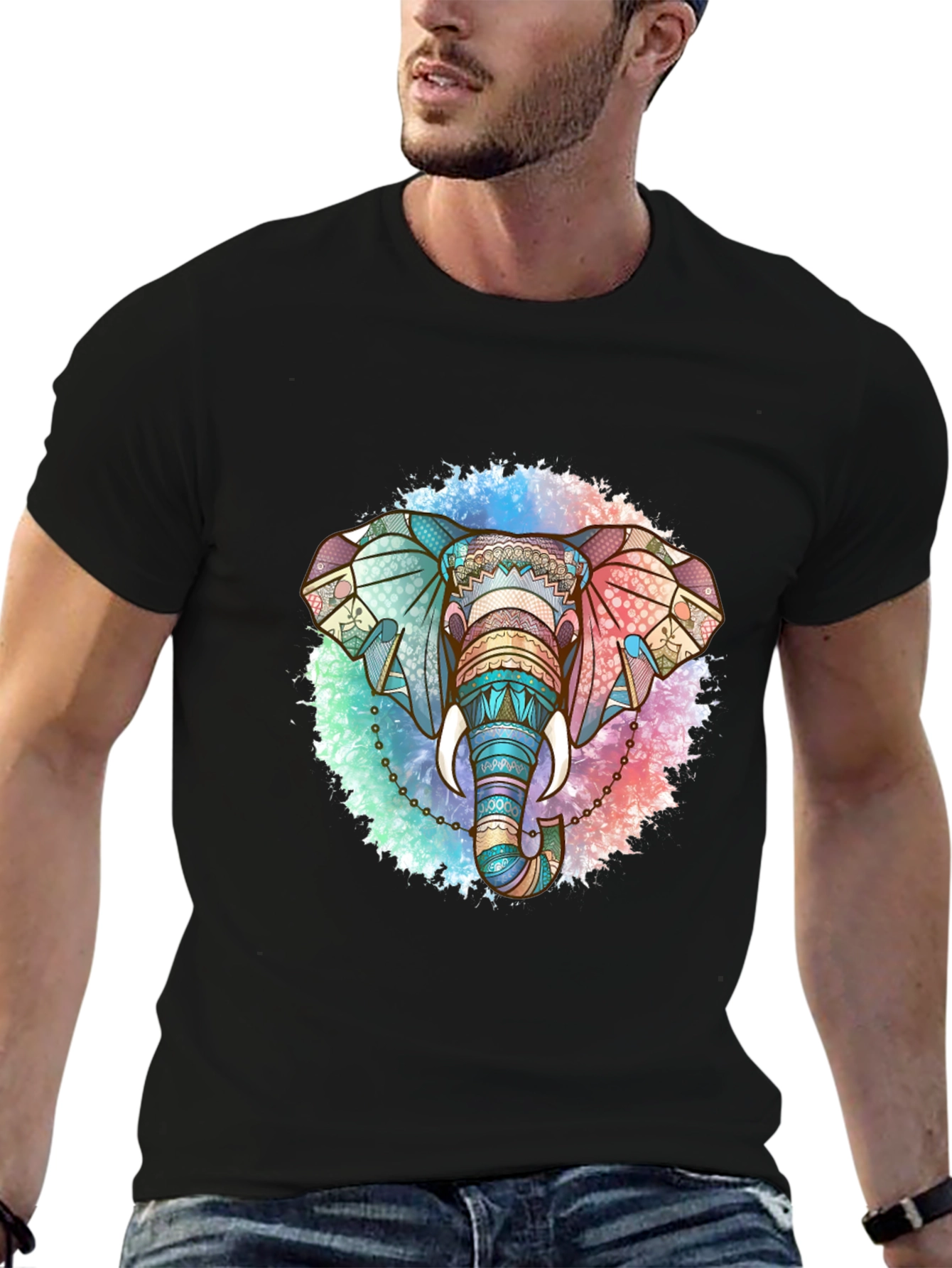 Elephant Mandala Graphic Tee - Stylish Mens Black T-Shirt