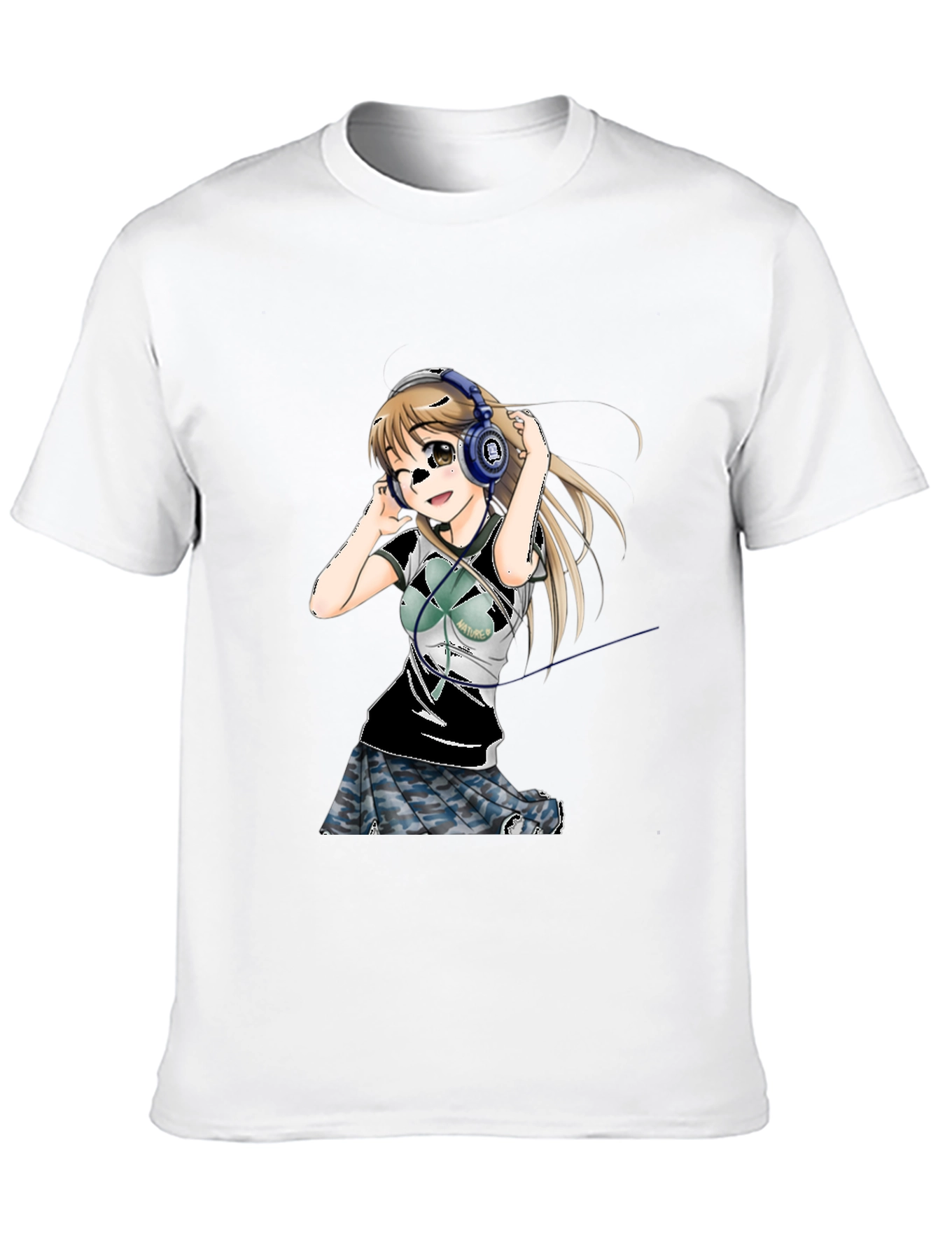 Anime Girl Headphones Graphic Tee - Black T-Shirt