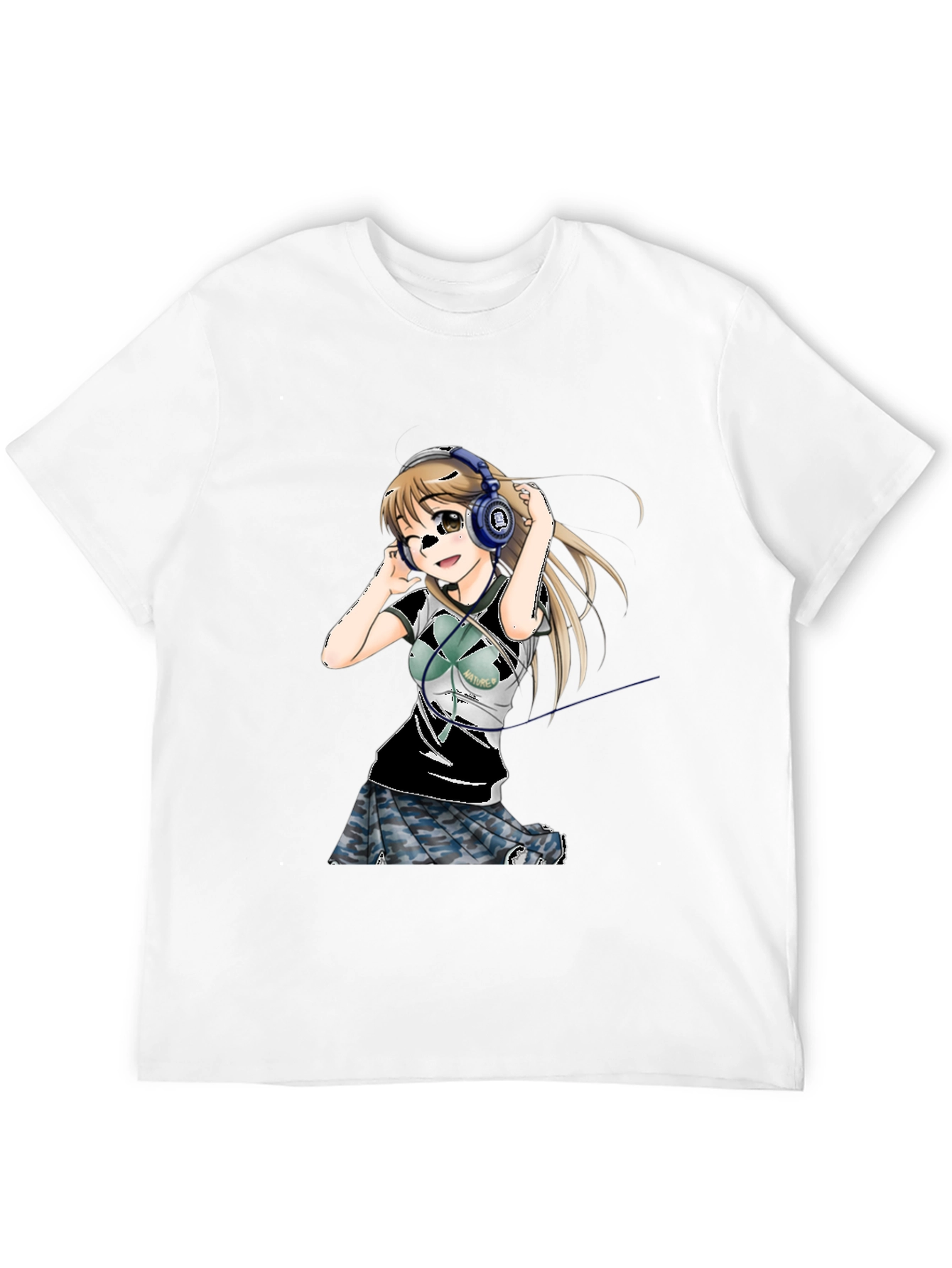 Anime Girl Headphones Graphic Tee - Black T-Shirt