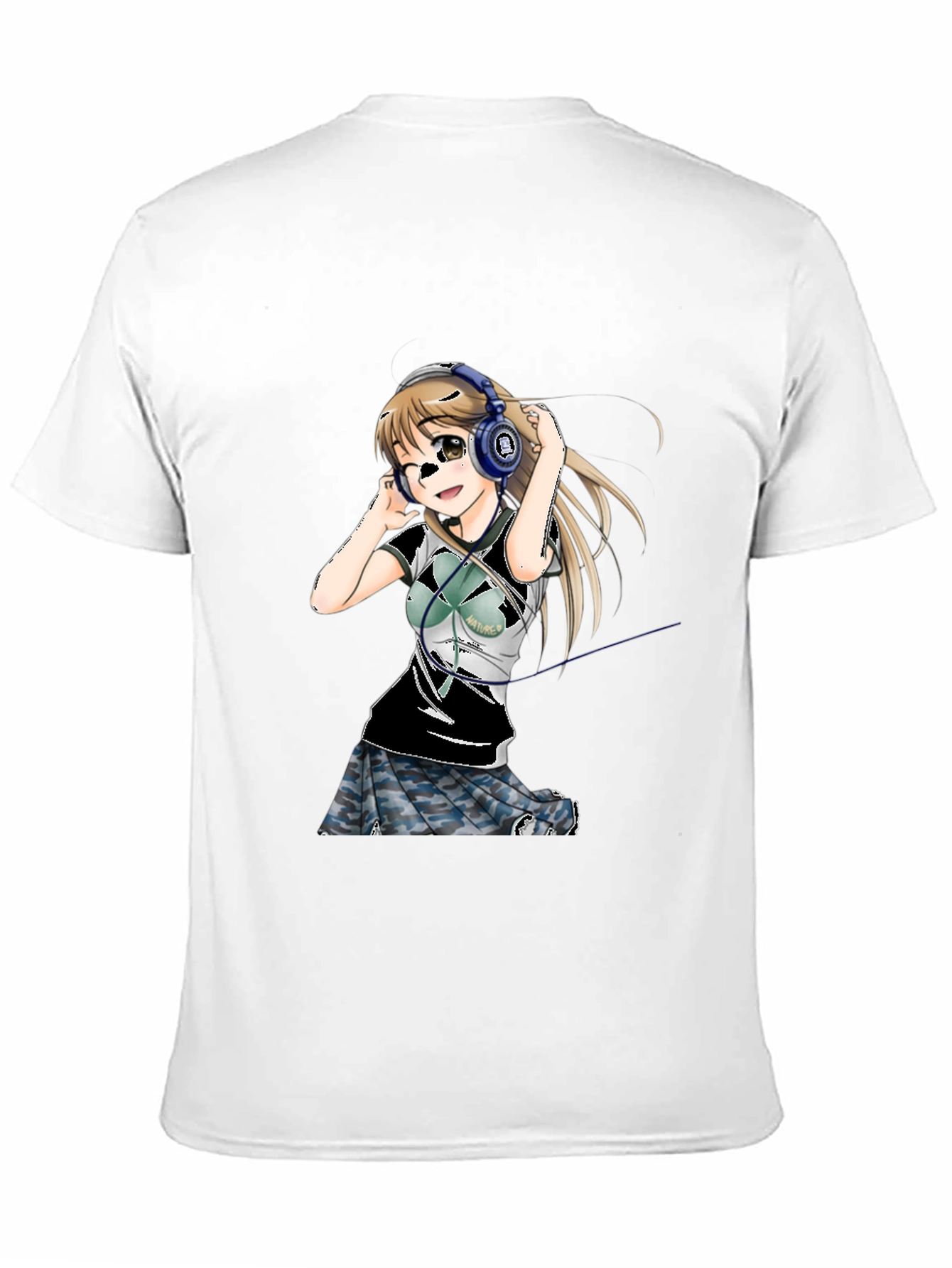 Anime Girl Headphones Graphic Tee - Black T-Shirt