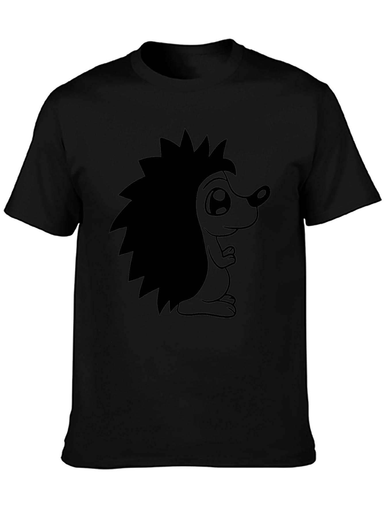 Cute Hedgehog Graphic Tee - Black Cotton T-Shirt