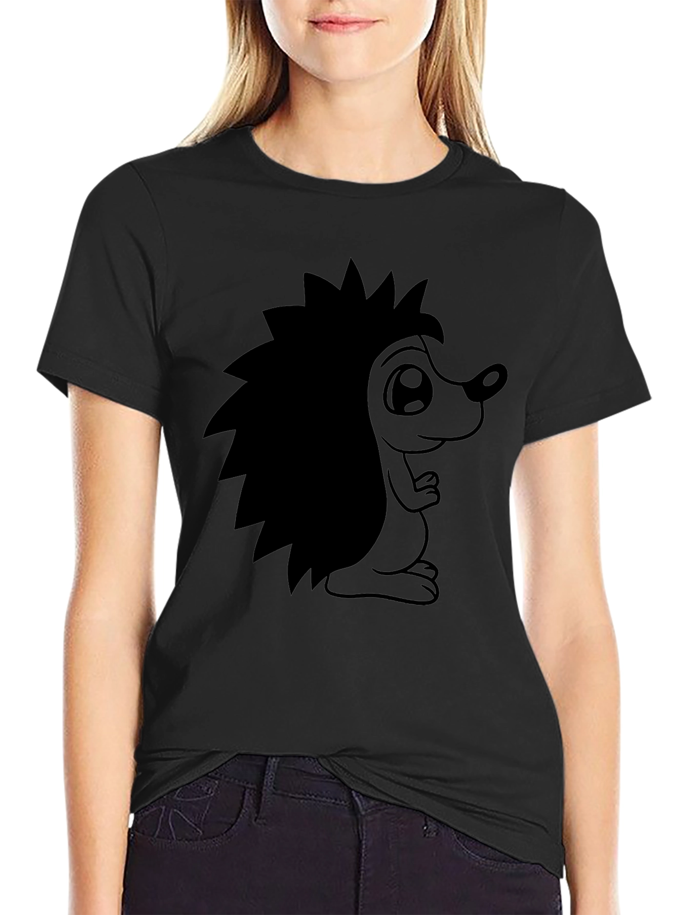 Cute Hedgehog Graphic Tee - Black Cotton T-Shirt