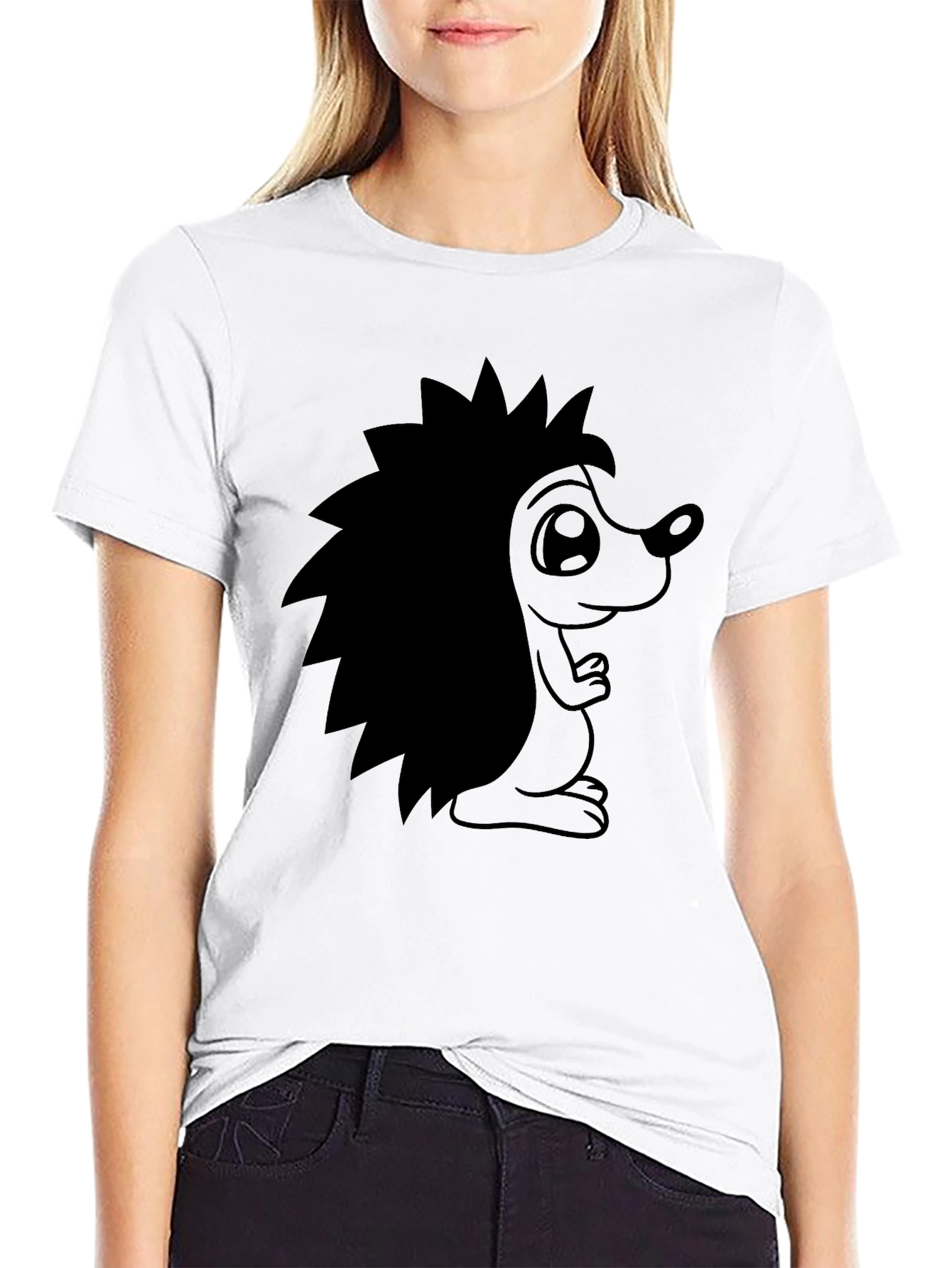 Cute Hedgehog Graphic Tee - Black Cotton T-Shirt