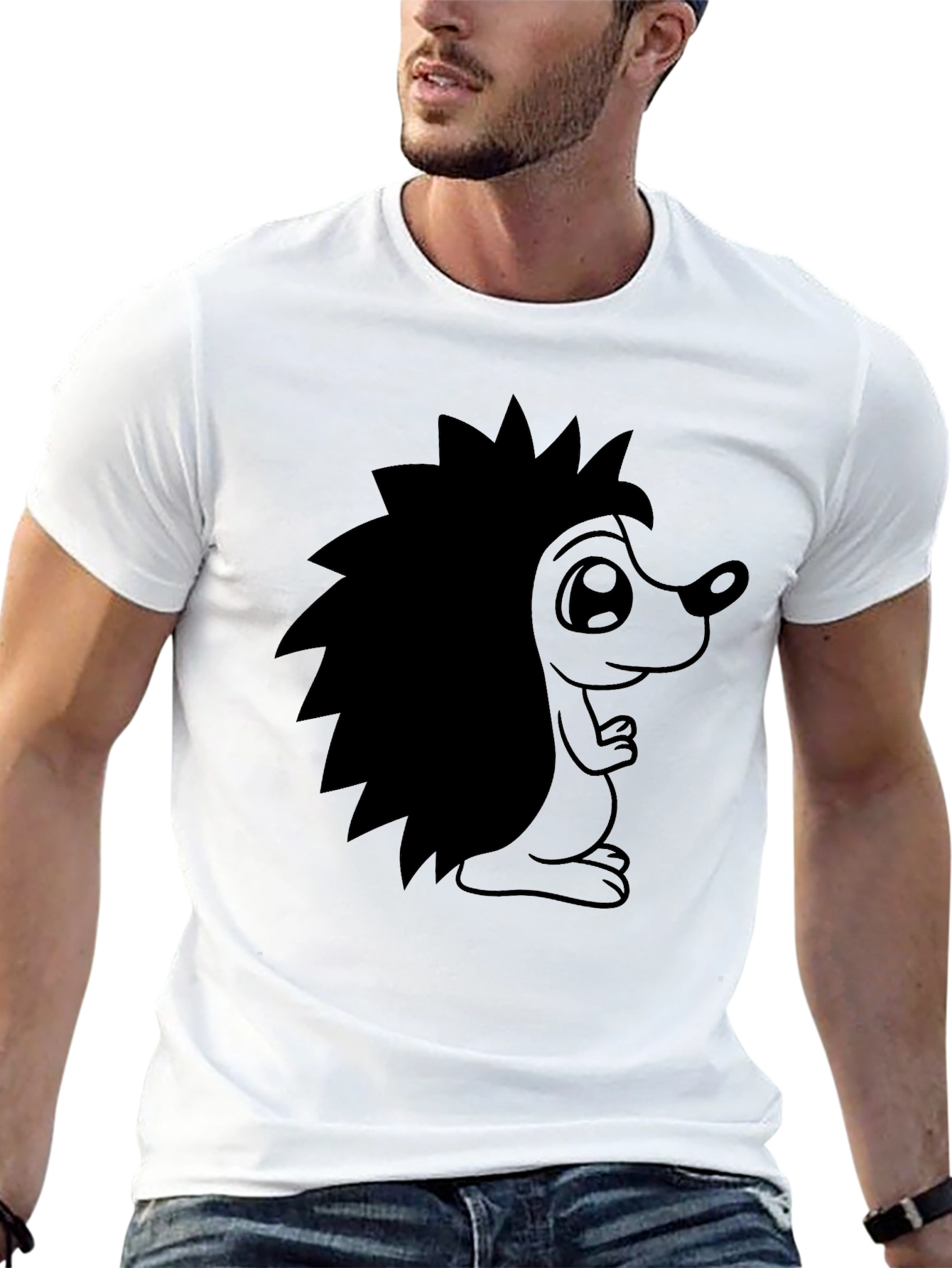Cute Hedgehog Graphic Tee - Black Cotton T-Shirt