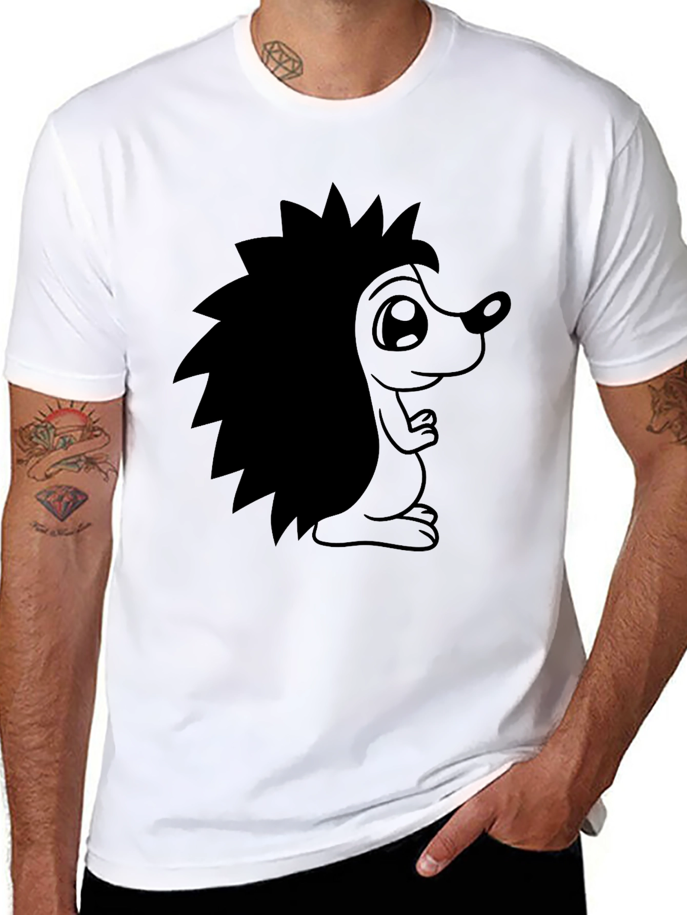 Cute Hedgehog Graphic Tee - Black Cotton T-Shirt