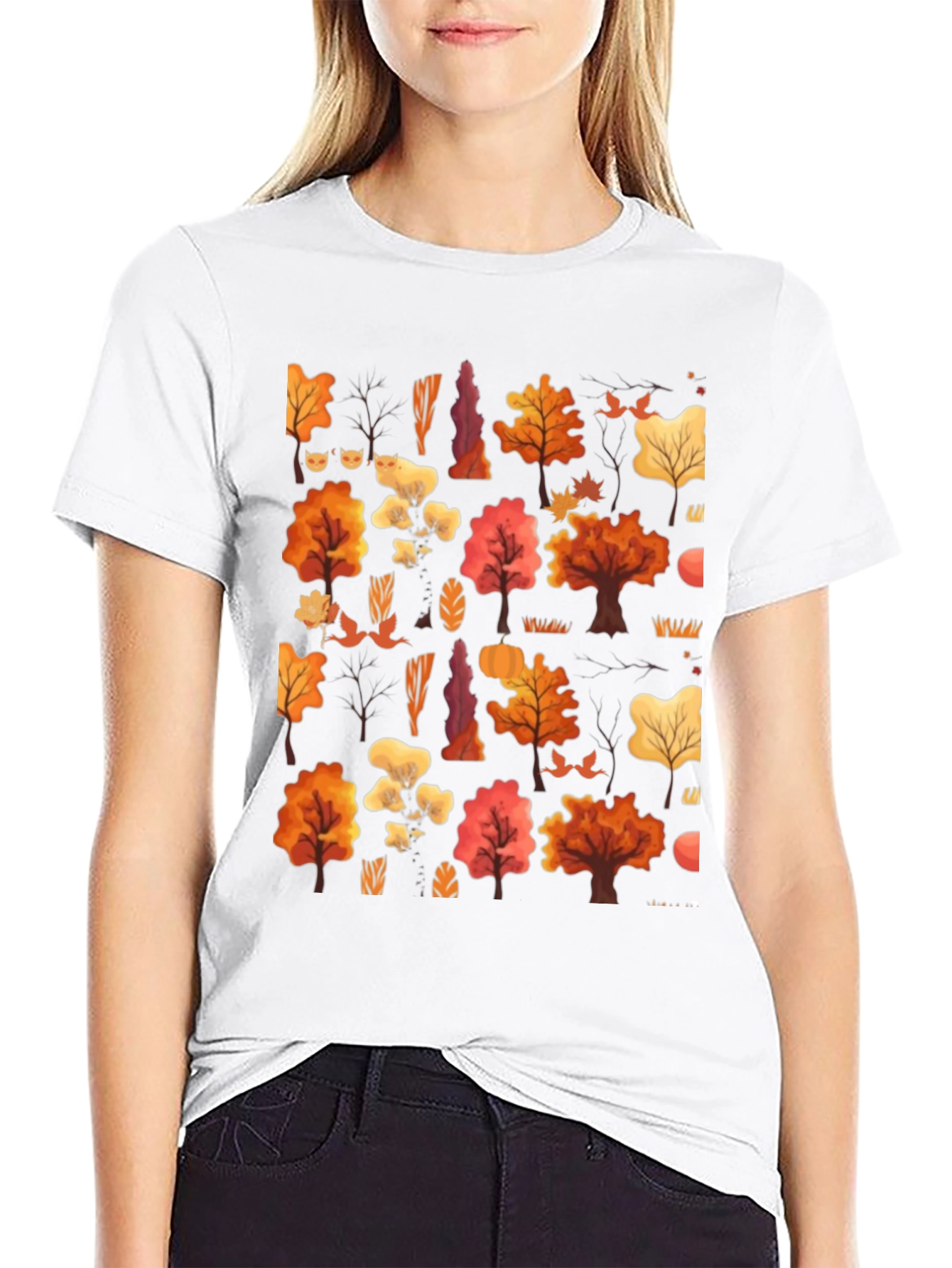 Autumn Forest Print Black T-Shirt
