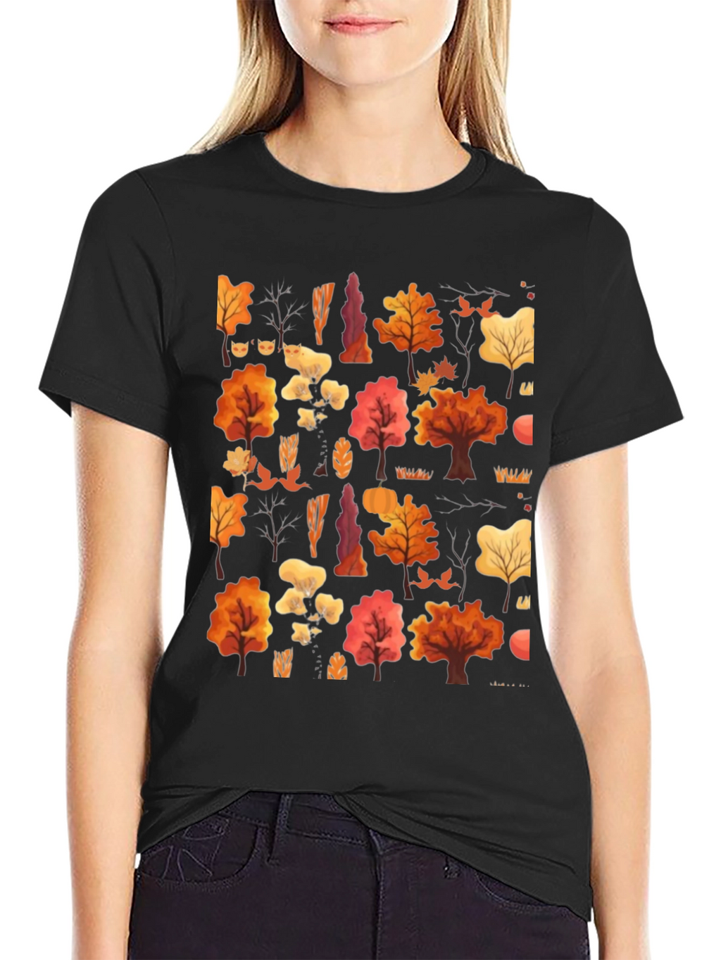 Autumn Forest Print Black T-Shirt