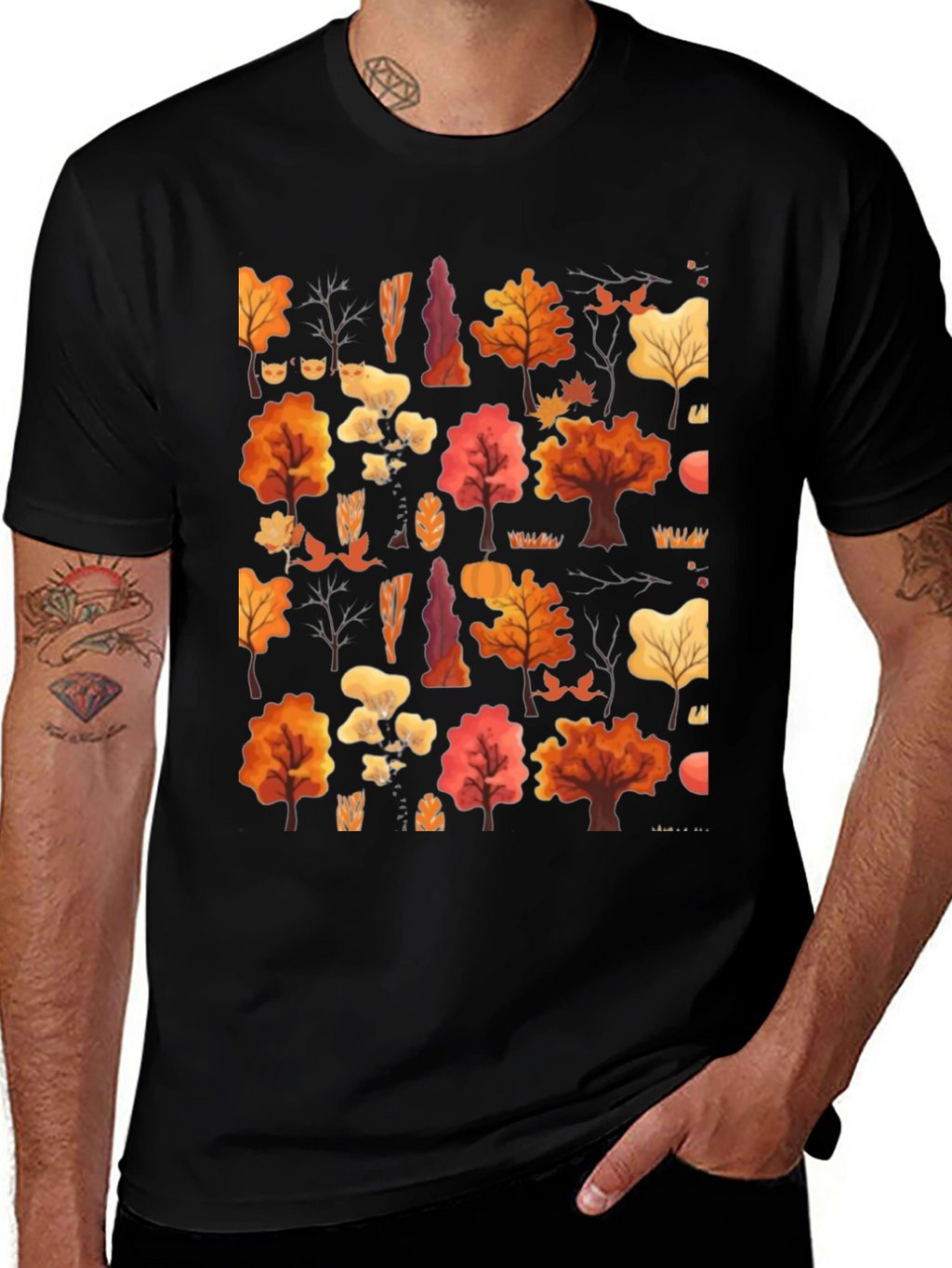 Autumn Forest Print Black T-Shirt