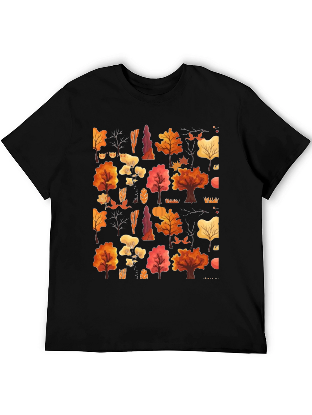 Autumn Forest Print Black T-Shirt